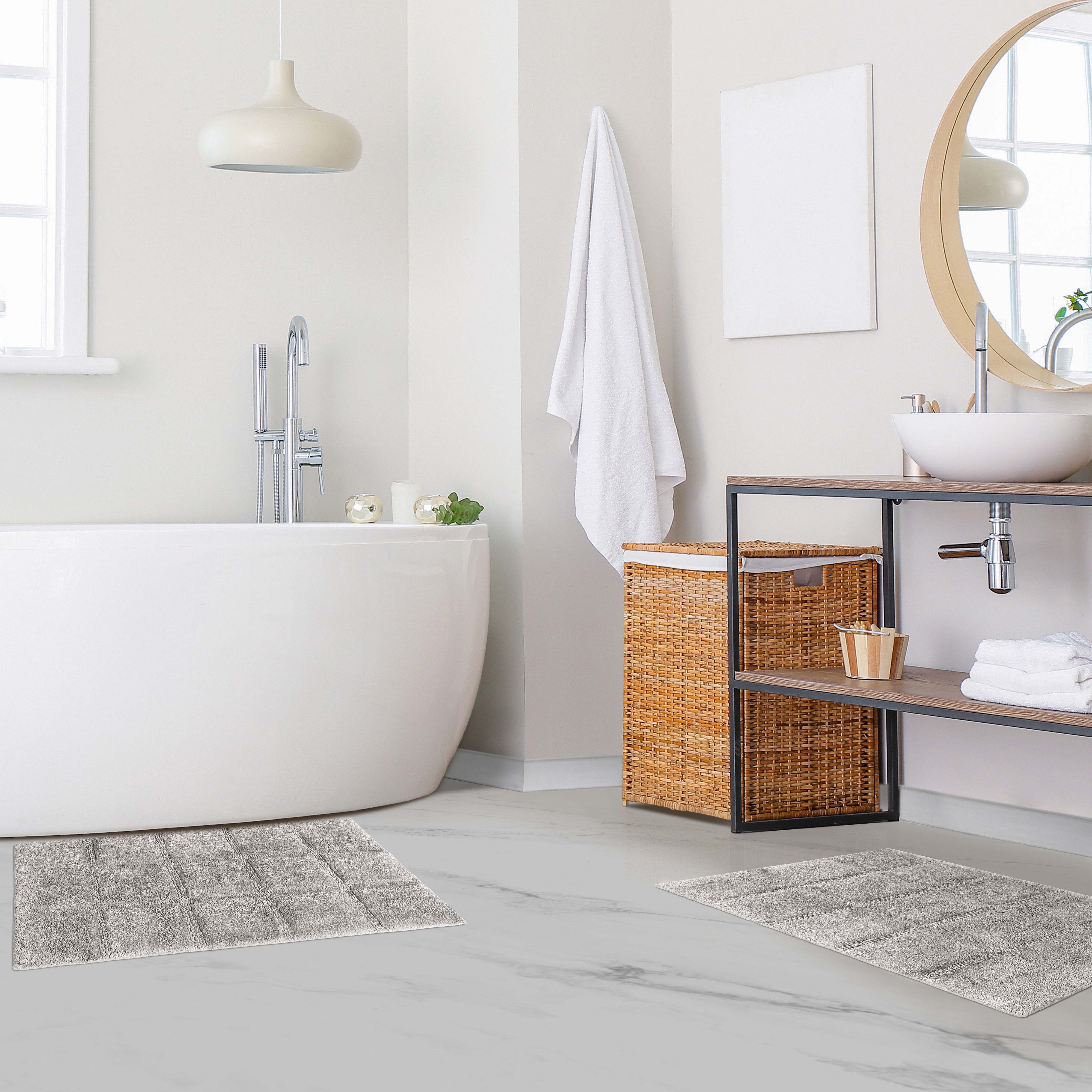 Solid Cotton 2 Piece Checkered Non Slip Bath Rug Set - Omnigoodsstore