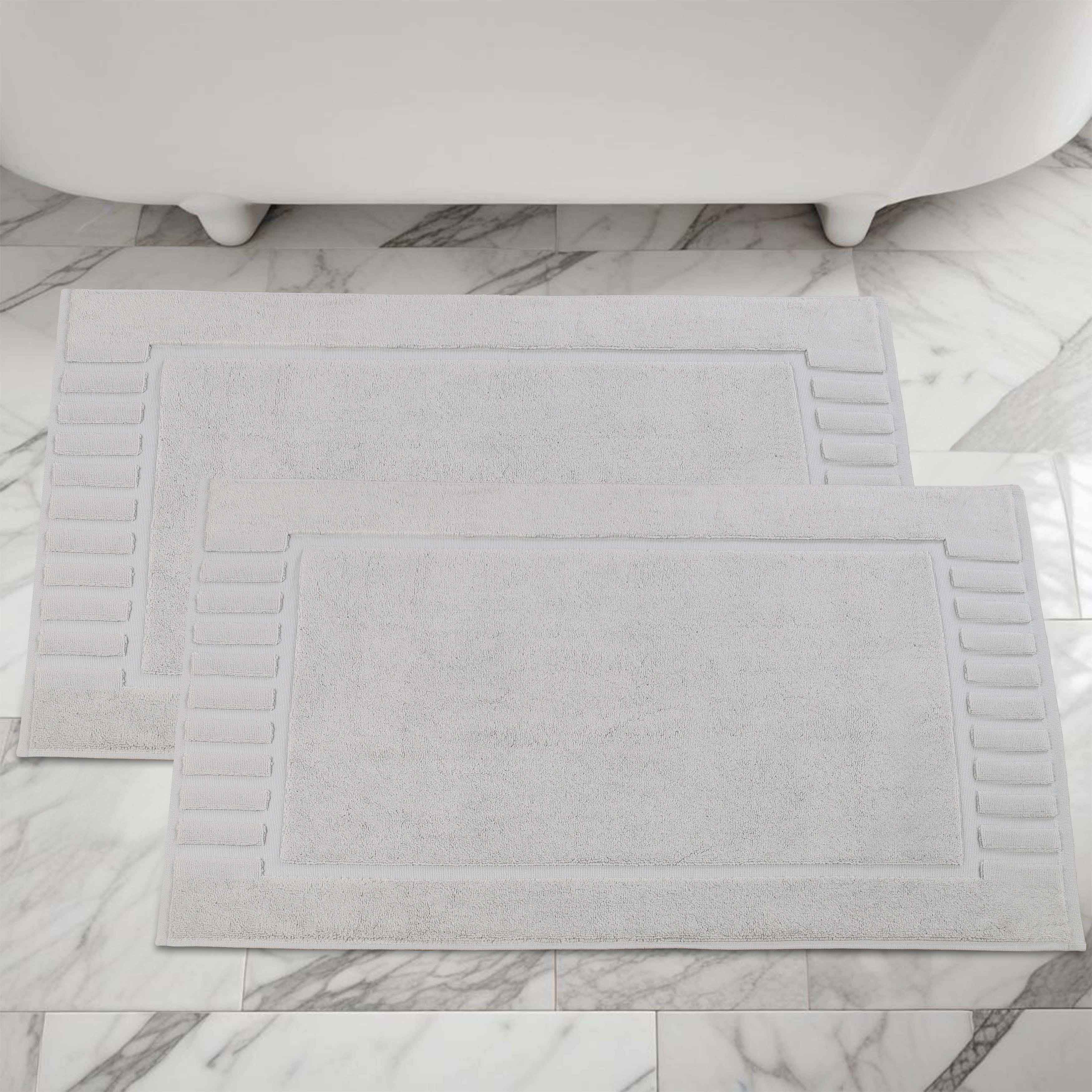 Leo Cotton Solid Modern Geometric Border Absorbent Bath Mat, Set of 2 - Omnigoodsstore