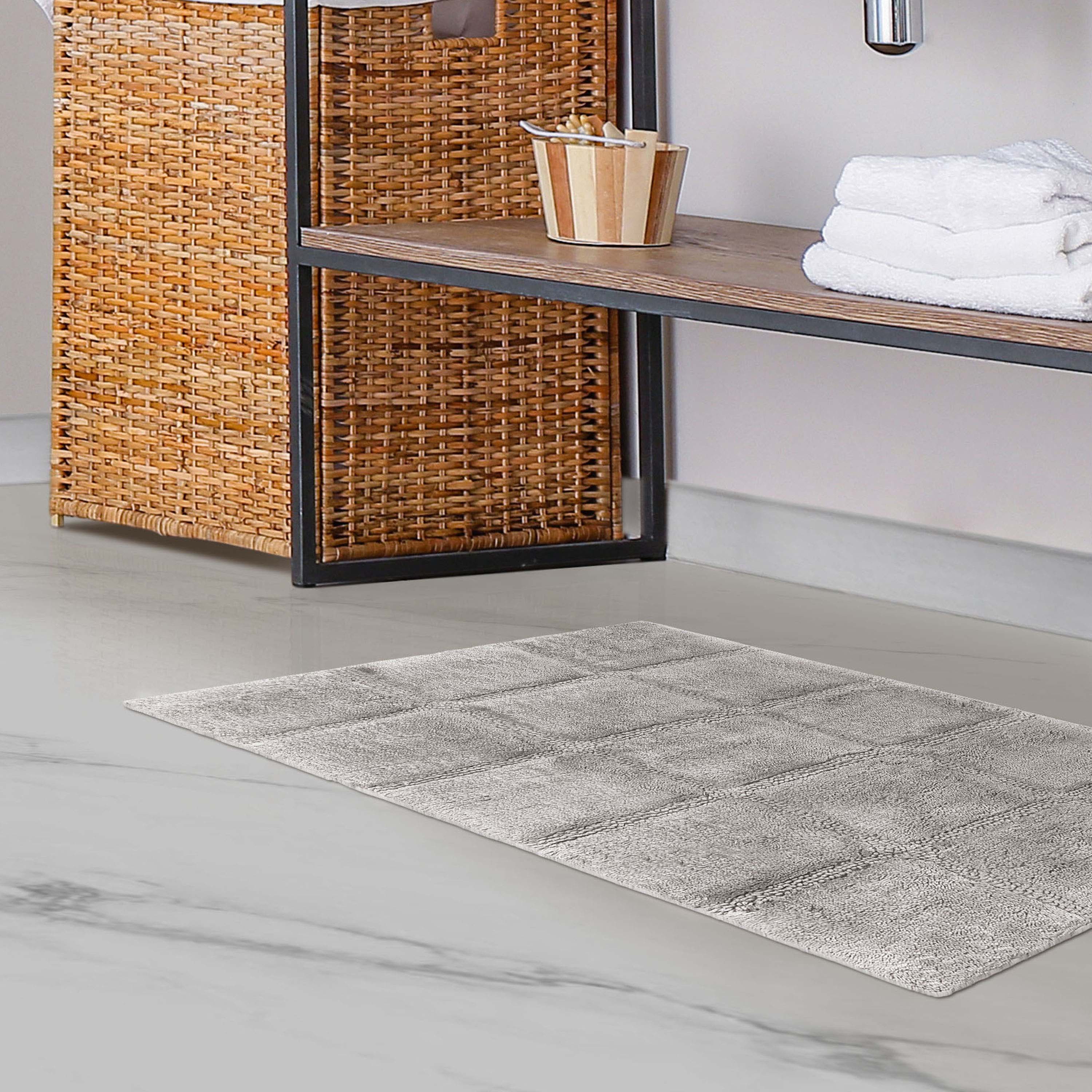 Solid Cotton 2 Piece Checkered Non Slip Bath Rug Set - Omnigoodsstore