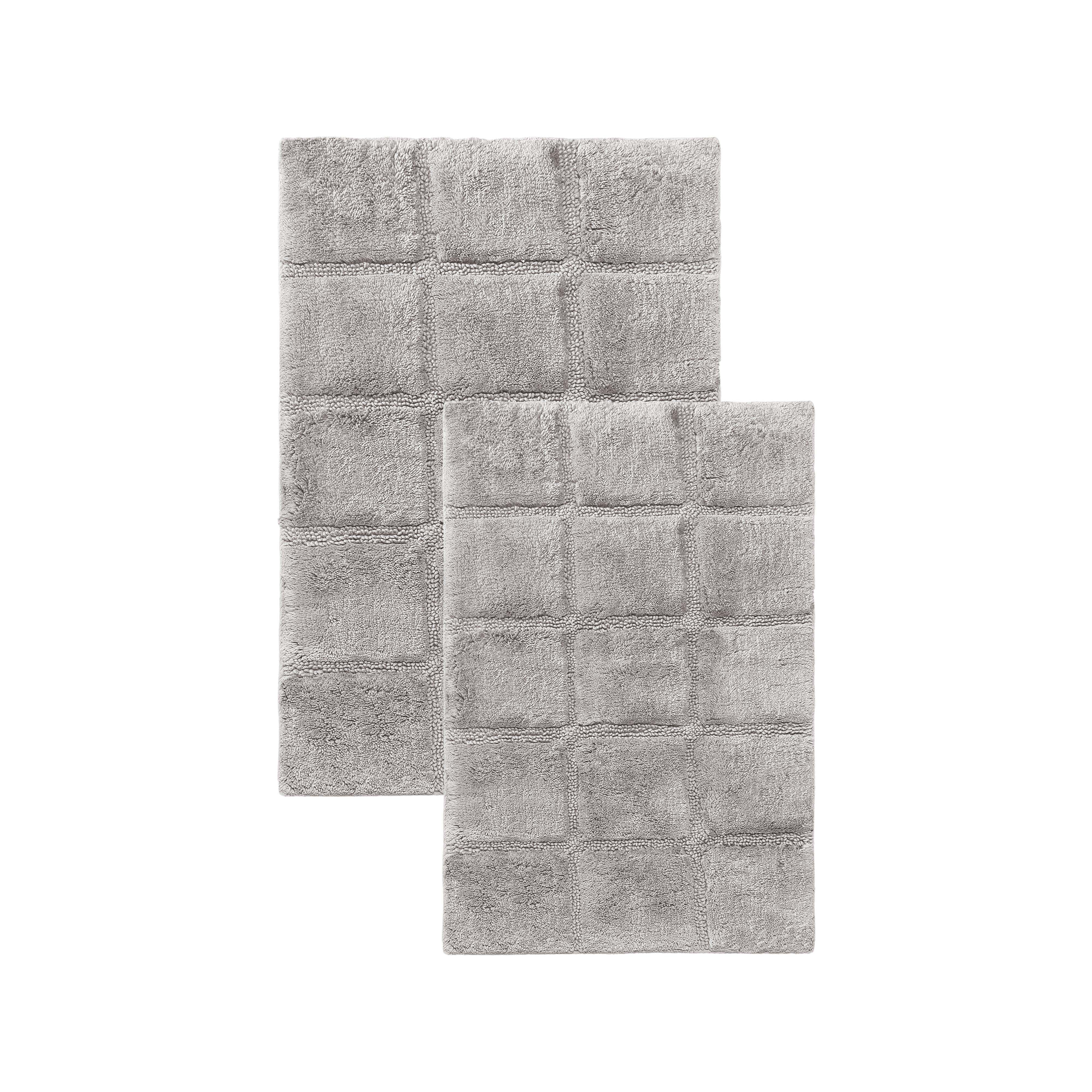 Solid Cotton 2 Piece Checkered Non Slip Bath Rug Set - Omnigoodsstore