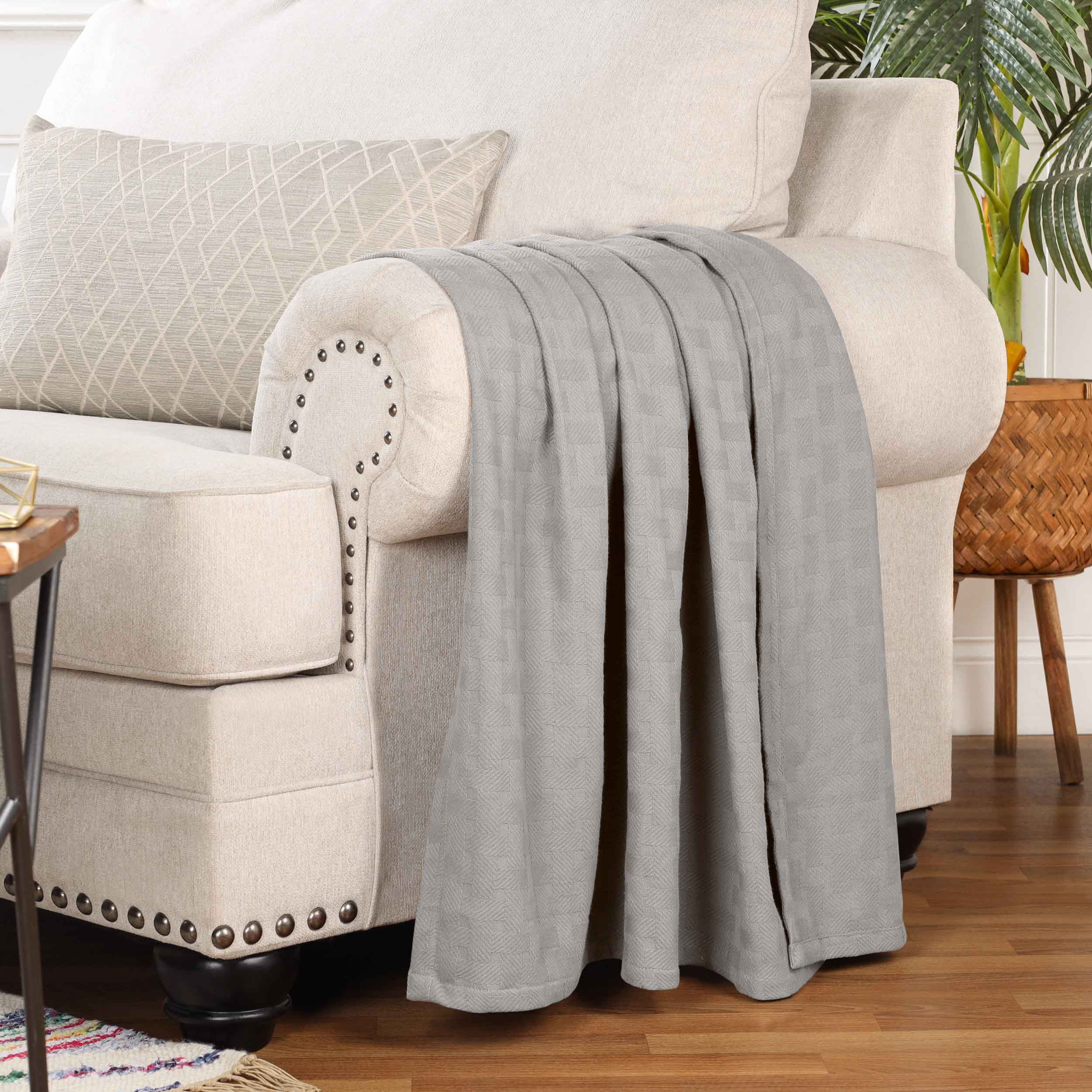 Basketweave All Season Cotton Bed Blanket & Sofa Throw - Omnigoodsstore