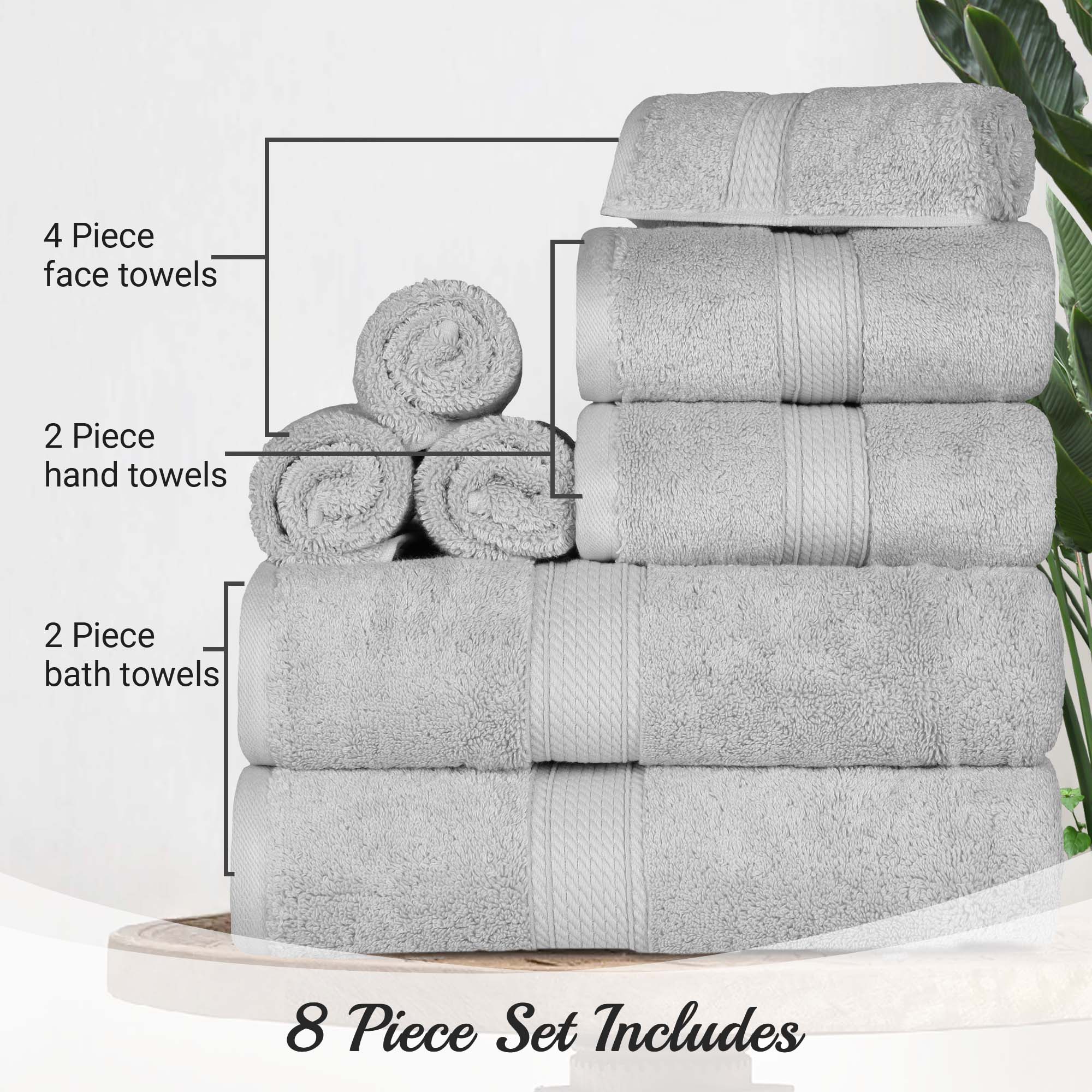 Egyptian Cotton Pile Plush Heavyweight Luxury Soft 8-Piece Towel Set - Omnigoodsstore