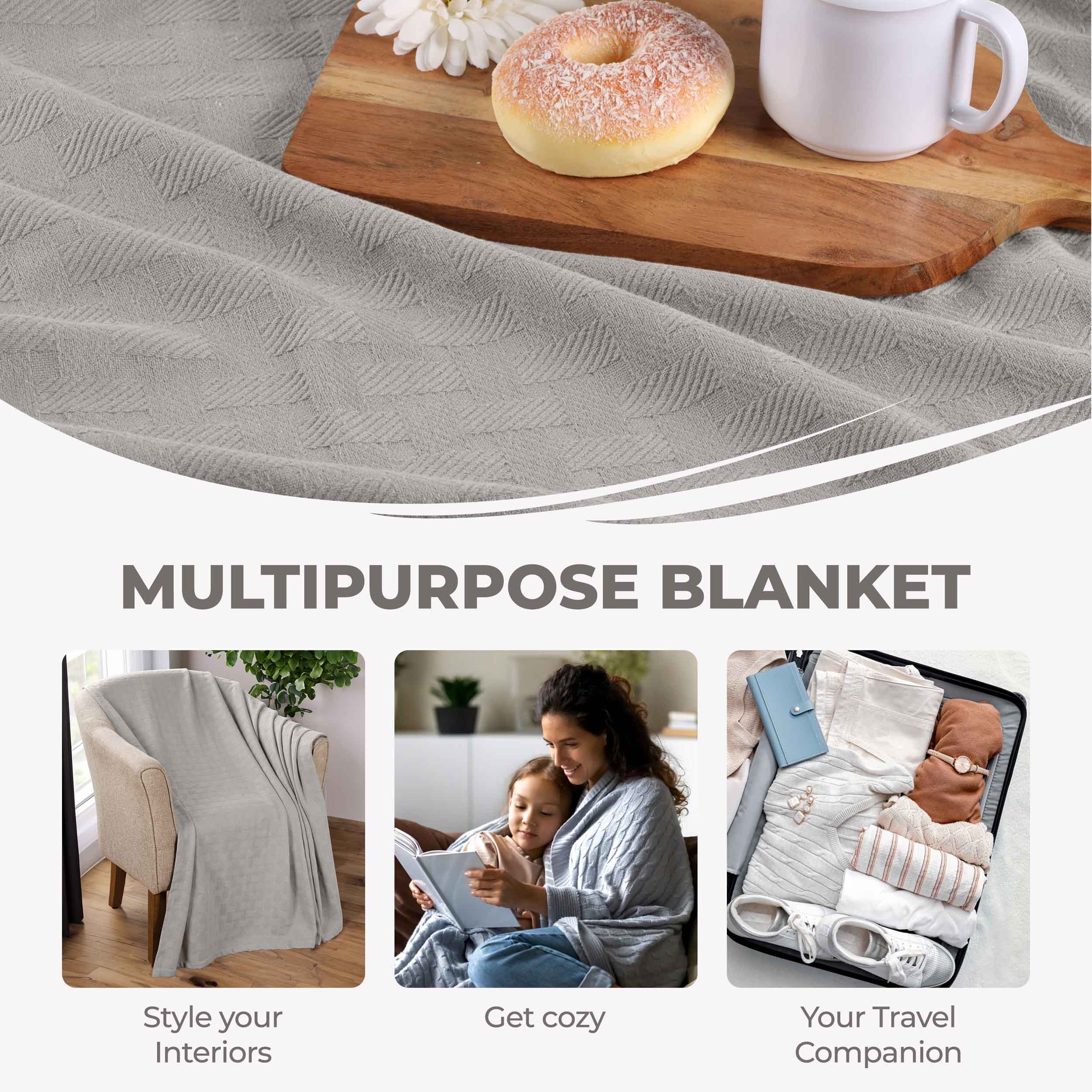 Basketweave All Season Cotton Bed Blanket & Sofa Throw - Omnigoodsstore