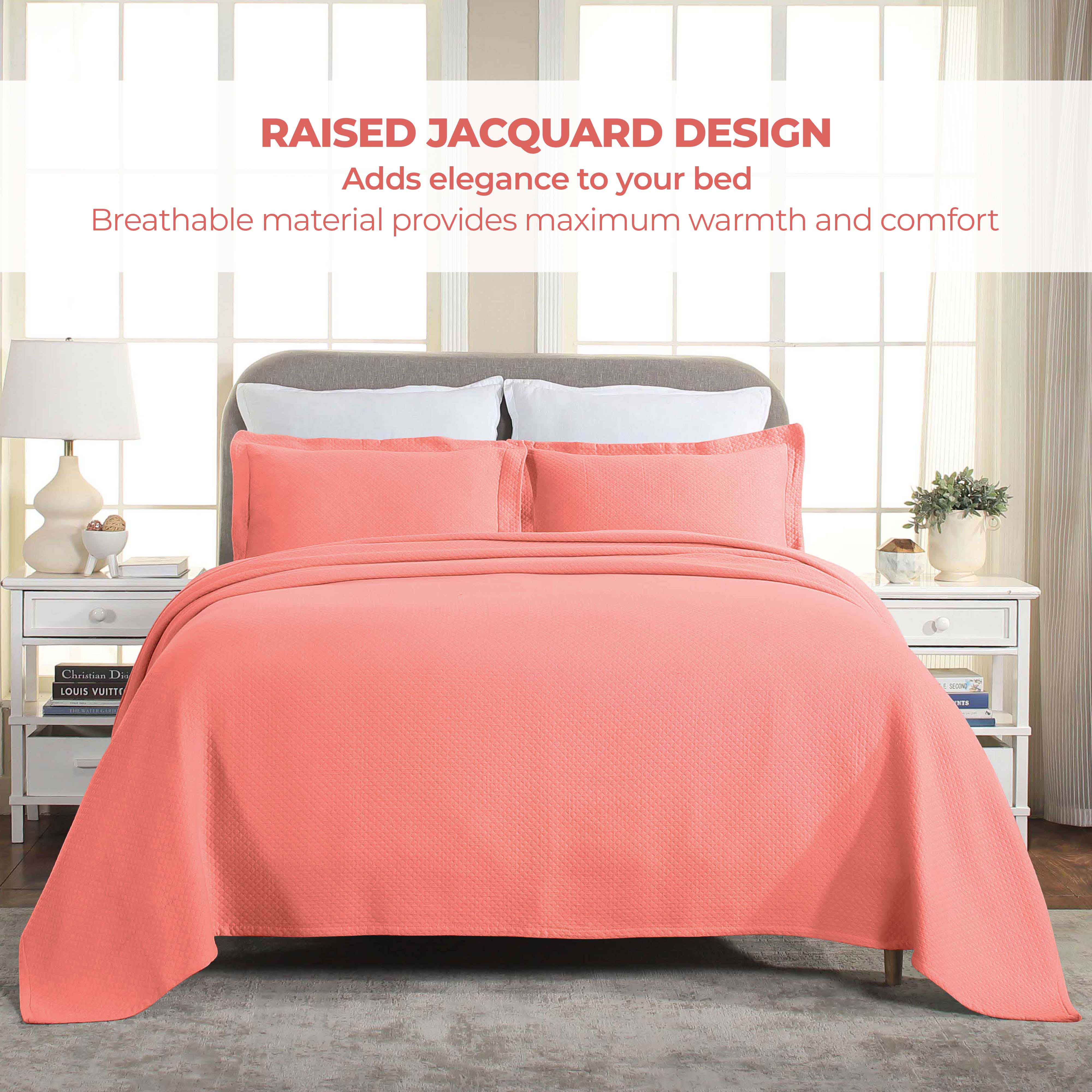 Jacquard Matelassé Cotton Diamond Solitaire Bedspread Set - Omnigoodsstore