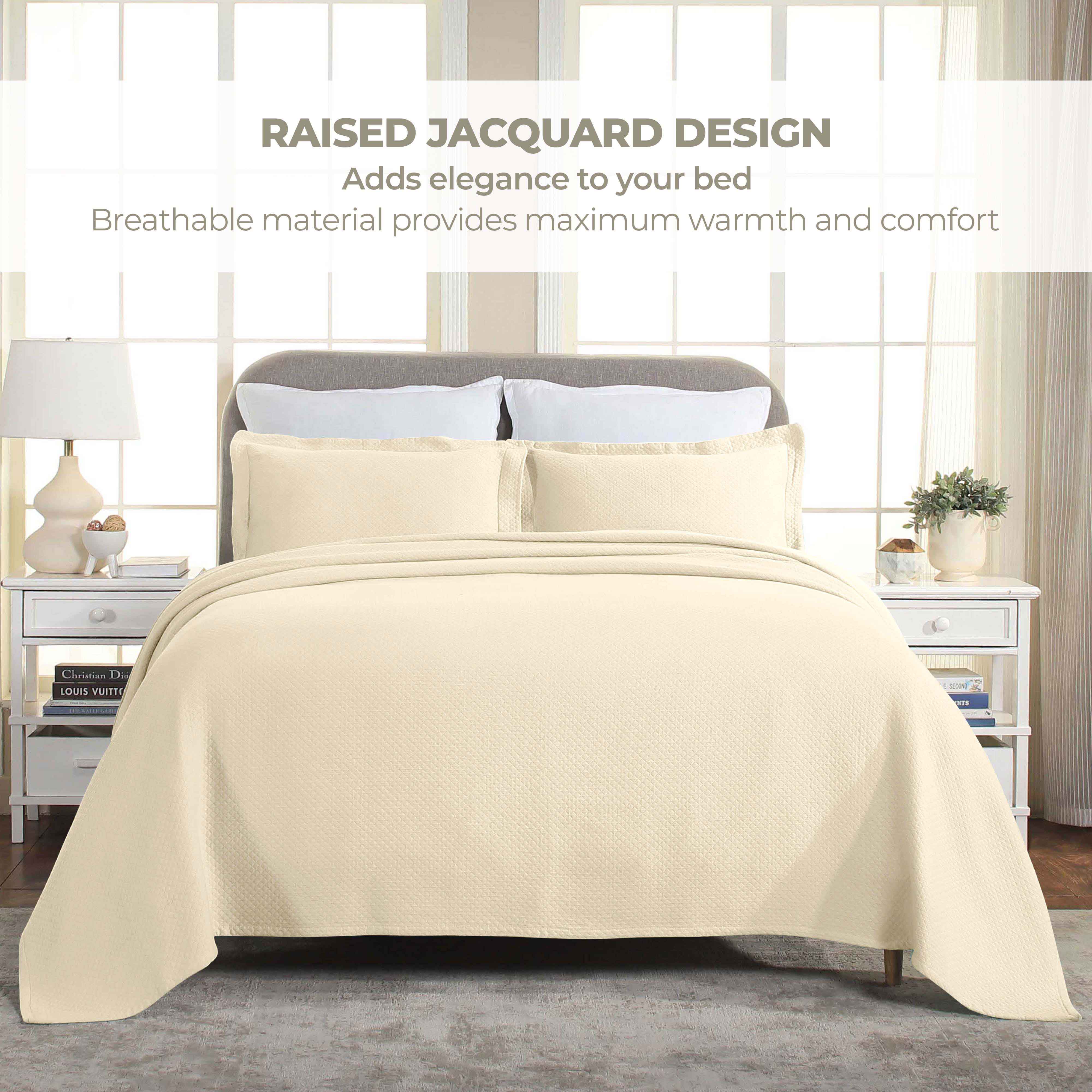 Jacquard Matelassé Cotton Diamond Solitaire Bedspread Set - Omnigoodsstore