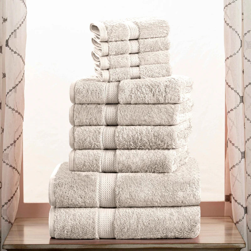 Egyptian Cotton Pile Plush Heavyweight Luxury Soft 10-Piece Towel Set - Omnigoodsstore