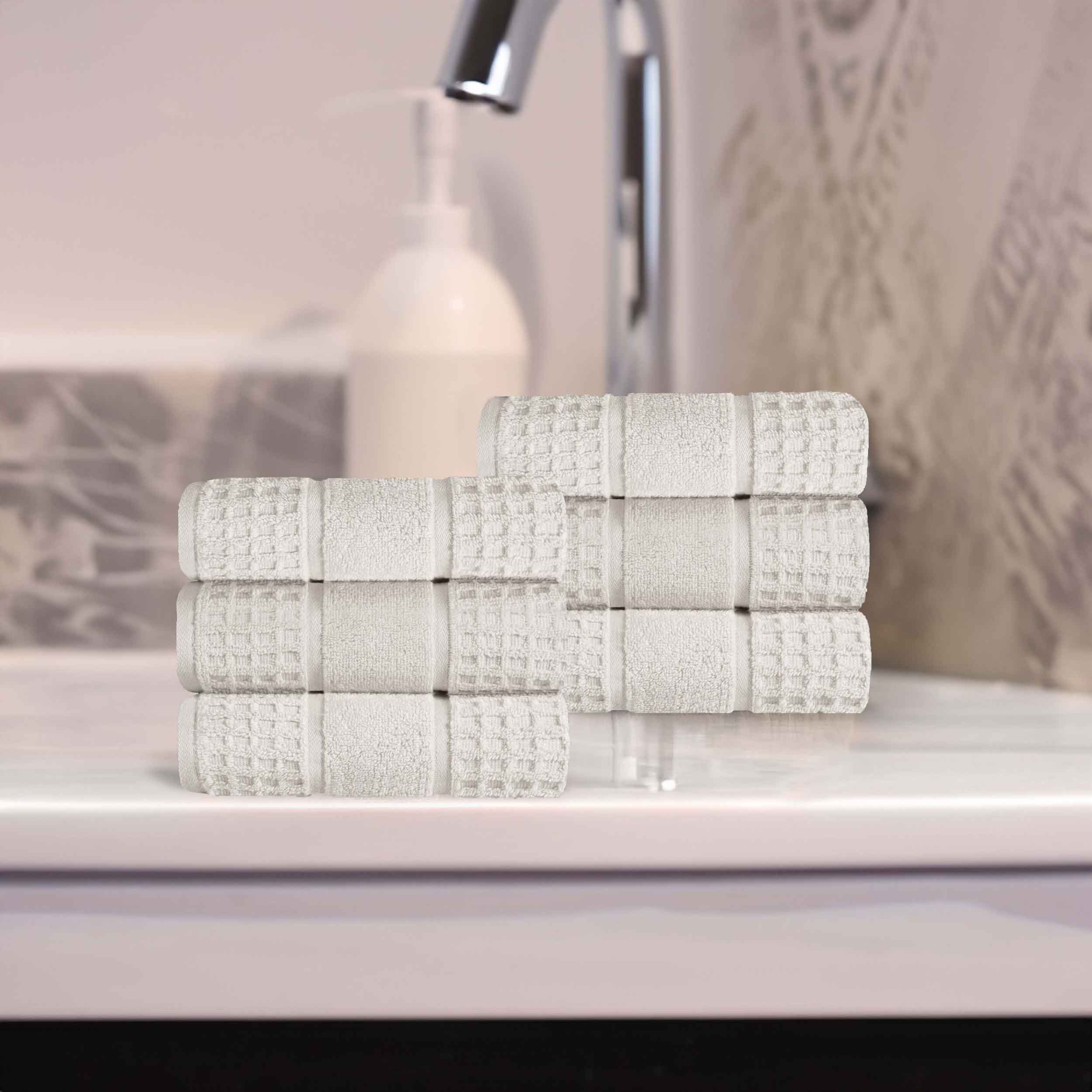Zero Twist Cotton Waffle Honeycomb Soft Absorbent Hand Towel Set of 6 - Omnigoodsstore