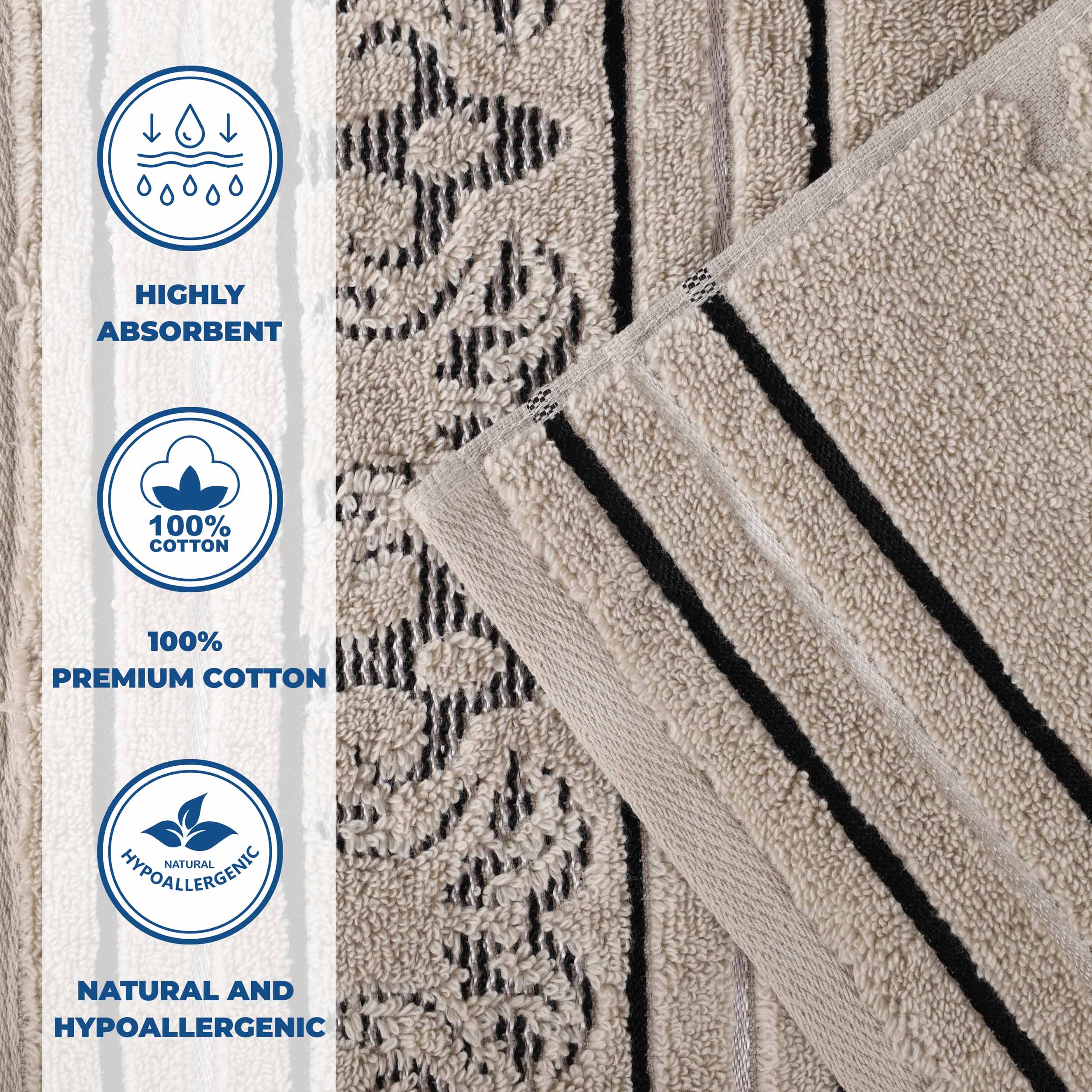 Sadie Zero Twist Cotton Solid and Jacquard Floral Hand Towel Set of 6 - Omnigoodsstore