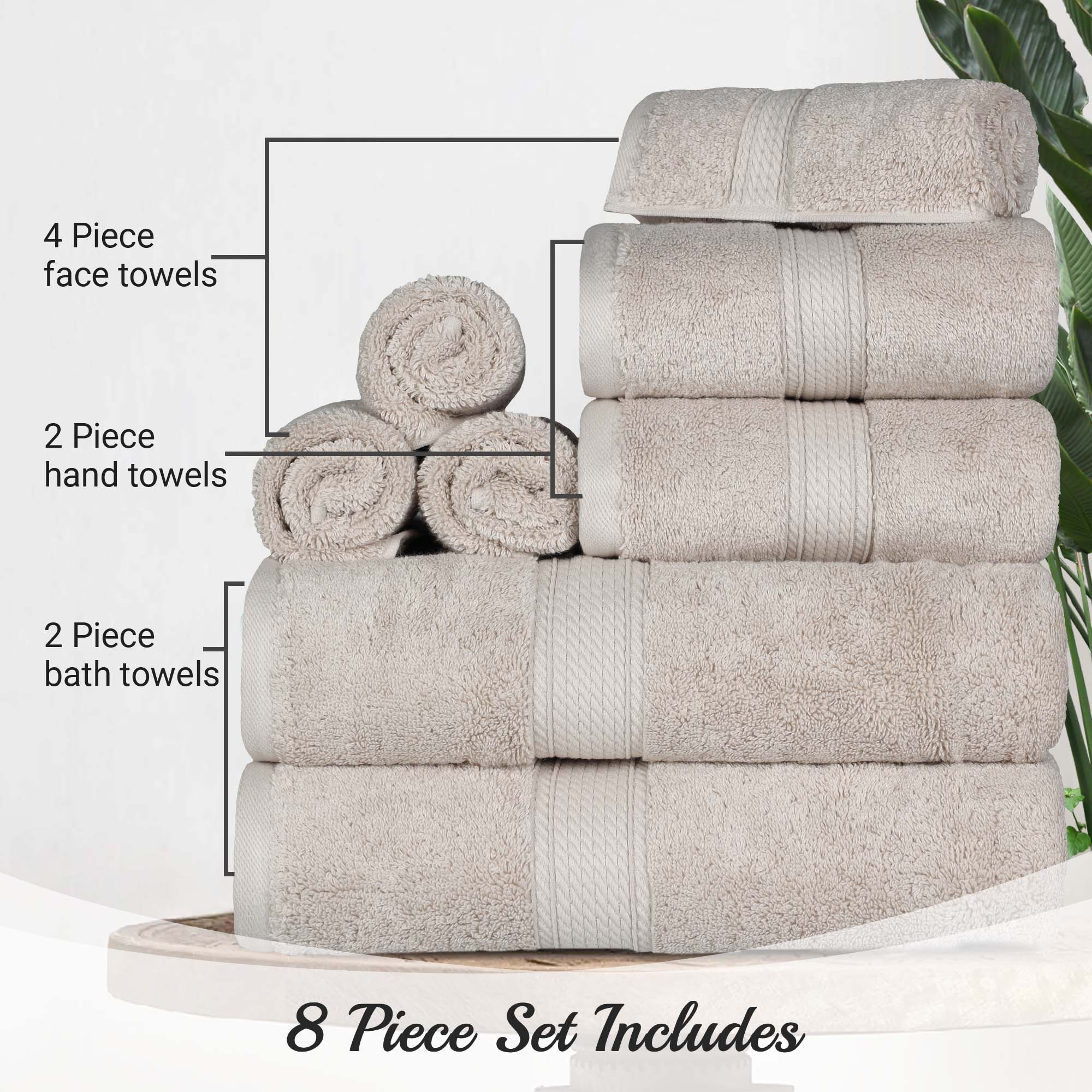 Egyptian Cotton Pile Plush Heavyweight Luxury Soft 8-Piece Towel Set - Omnigoodsstore
