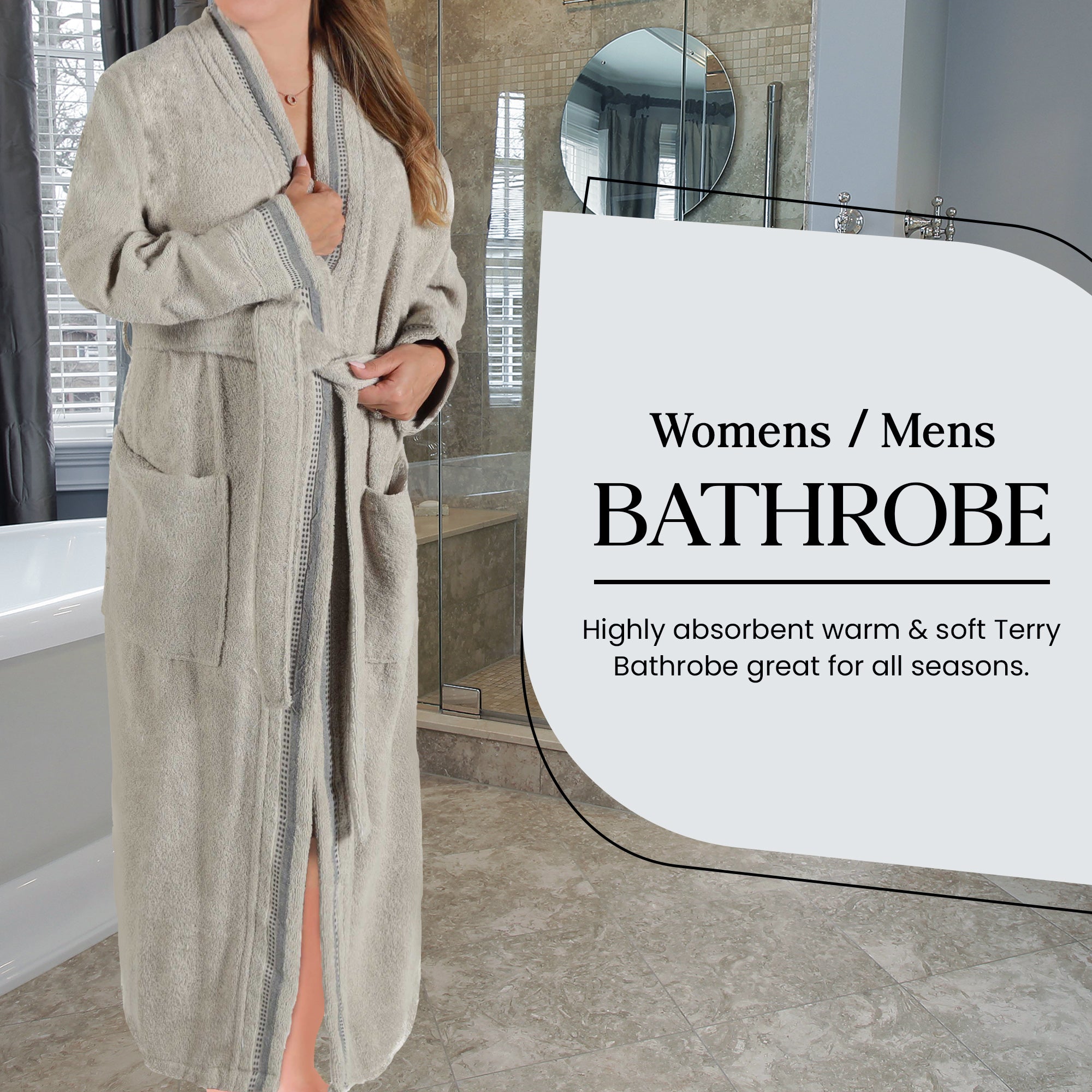 Tinsel Unisex Cotton Terry Kimono Bathrobe with Embroidery - Omnigoodsstore