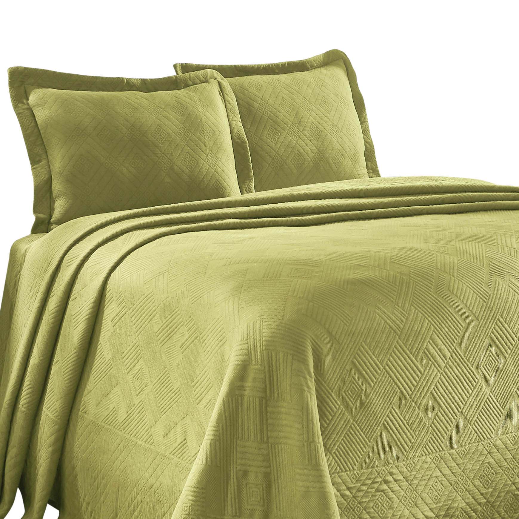 Geometric Fret Cotton Jacquard Matelasse Scalloped Bedspread Set - Omnigoodsstore