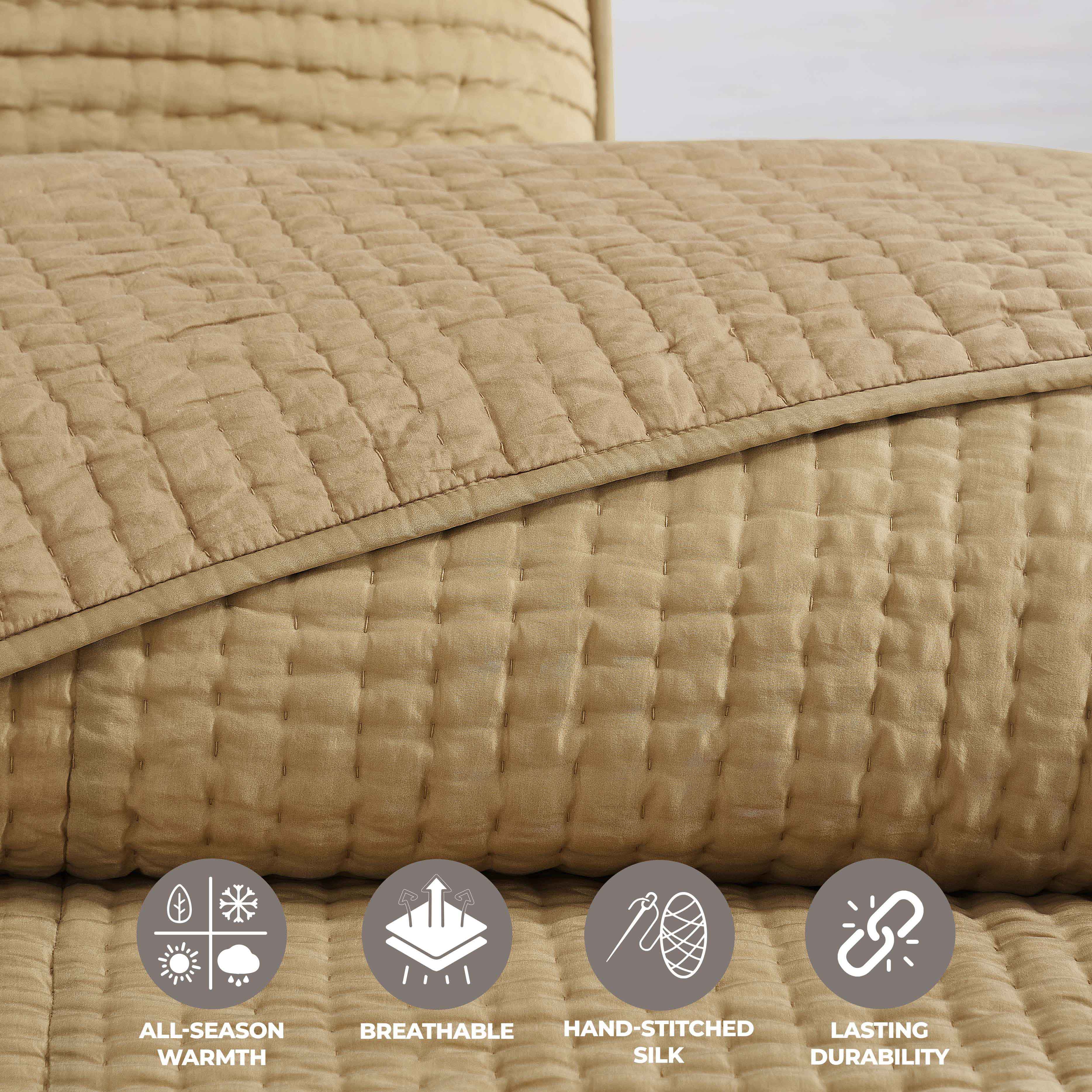 Bella 100% Silk Pick Stitch Medium Weight Quilt and Sham Set - Omnigoodsstore