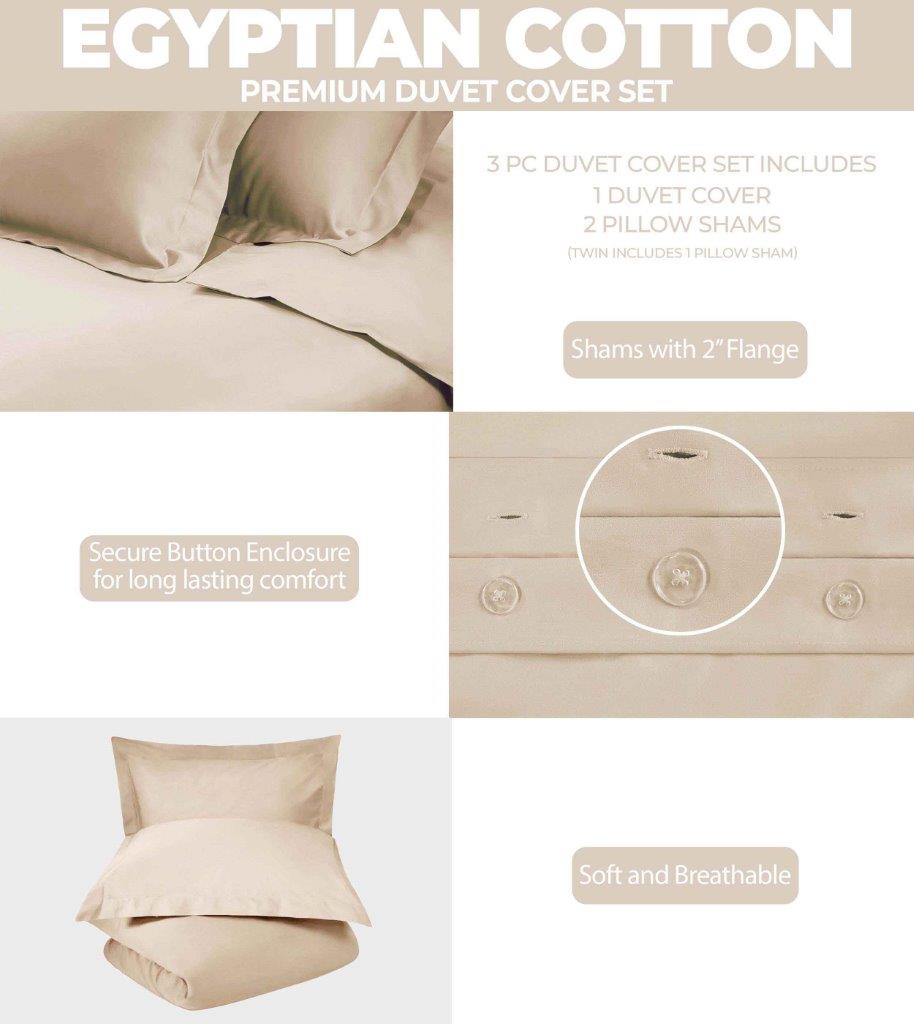 Egyptian Cotton 400 Thread Count Solid Duvet Cover Set - Omnigoodsstore