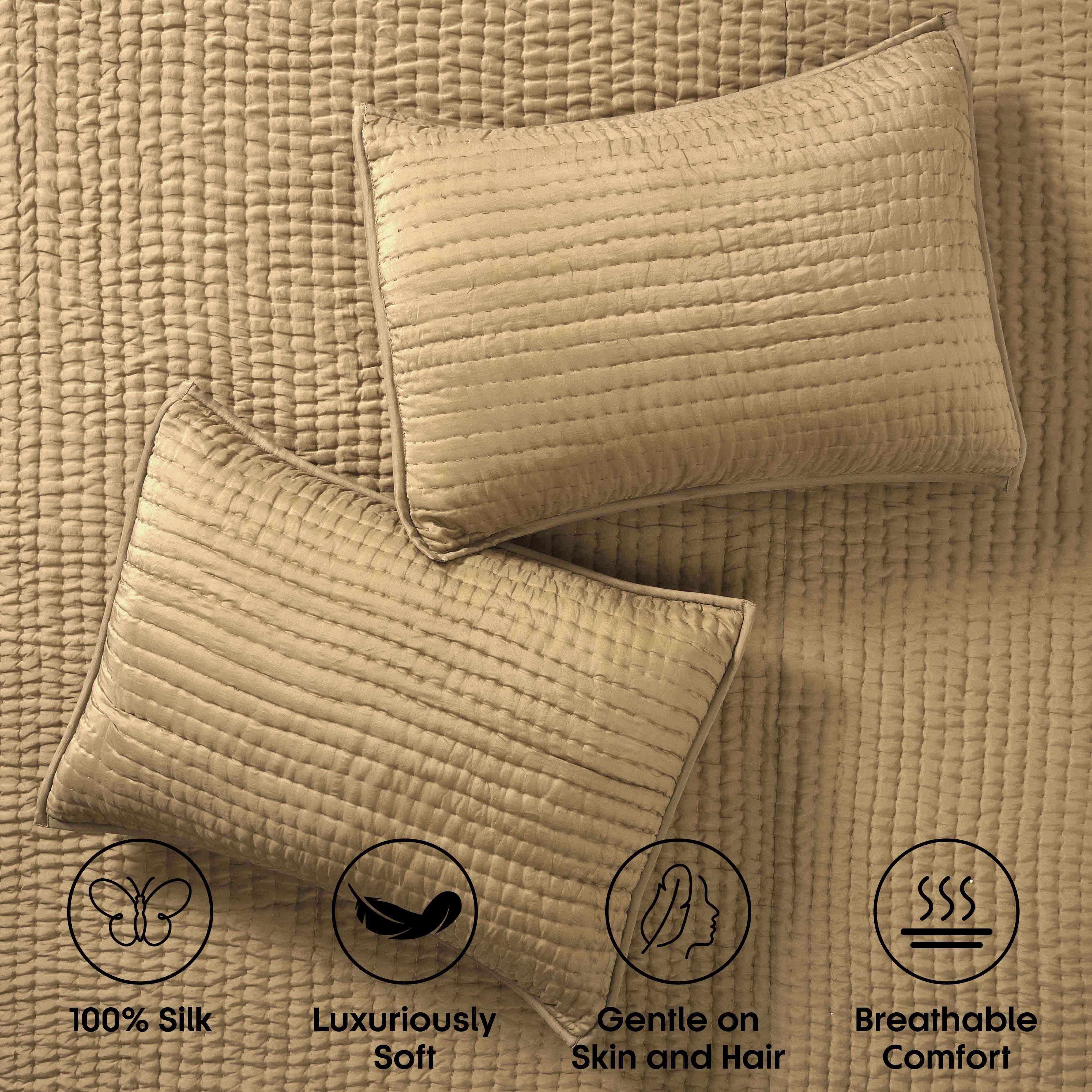 Bella 100% Silk Pick Stitch Medium Weight Quilt and Sham Set - Omnigoodsstore