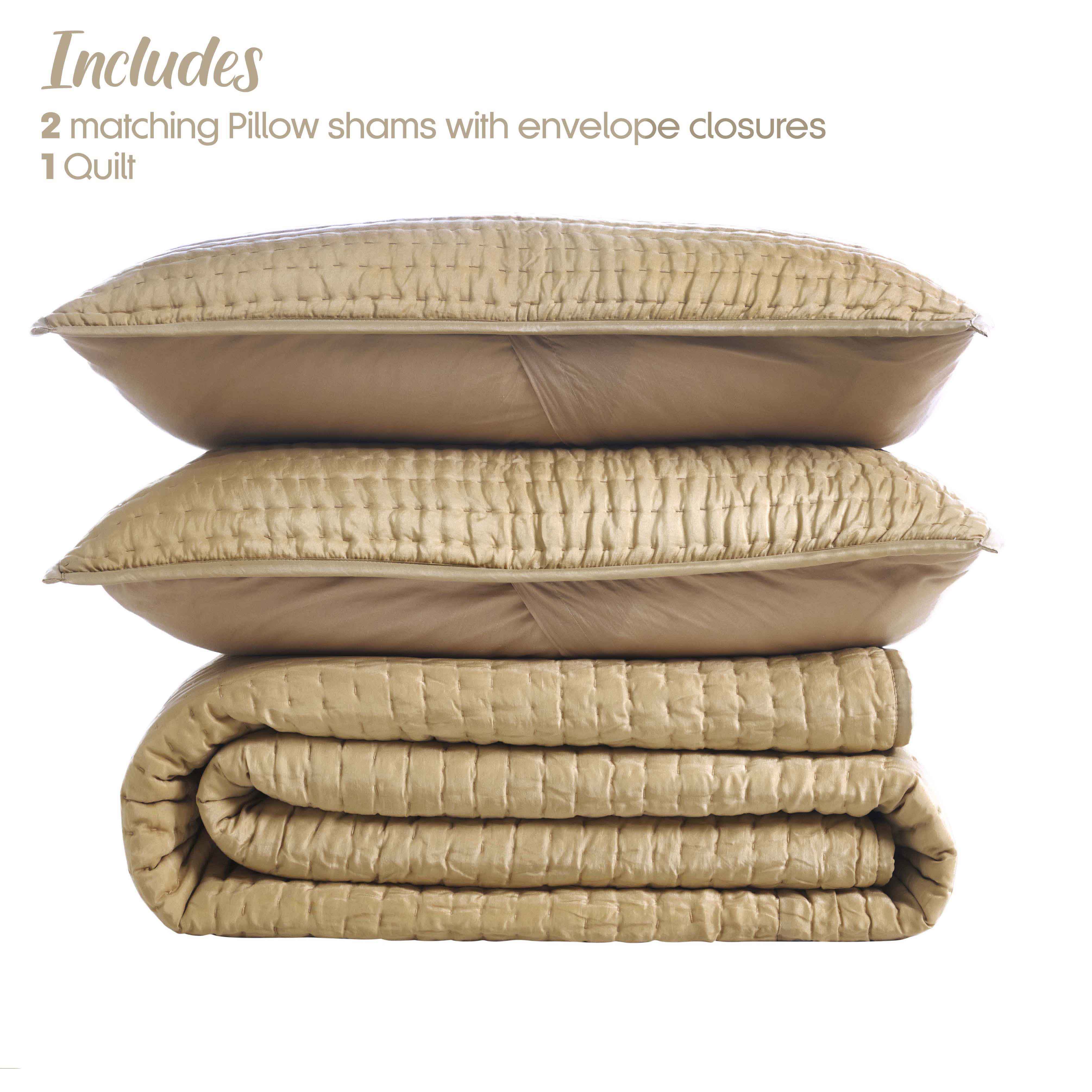 Bella 100% Silk Pick Stitch Medium Weight Quilt and Sham Set - Omnigoodsstore