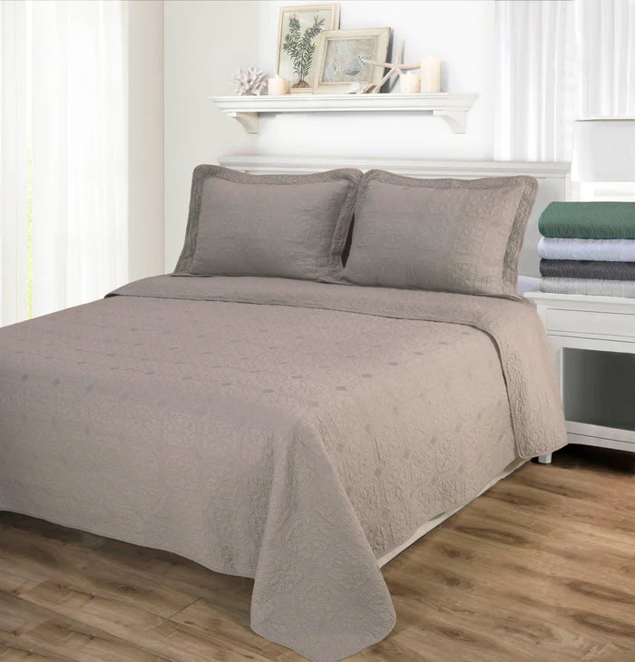 Corrington Cotton Reversible Floral Embroidered Geometric Quilt Set - Omnigoodsstore