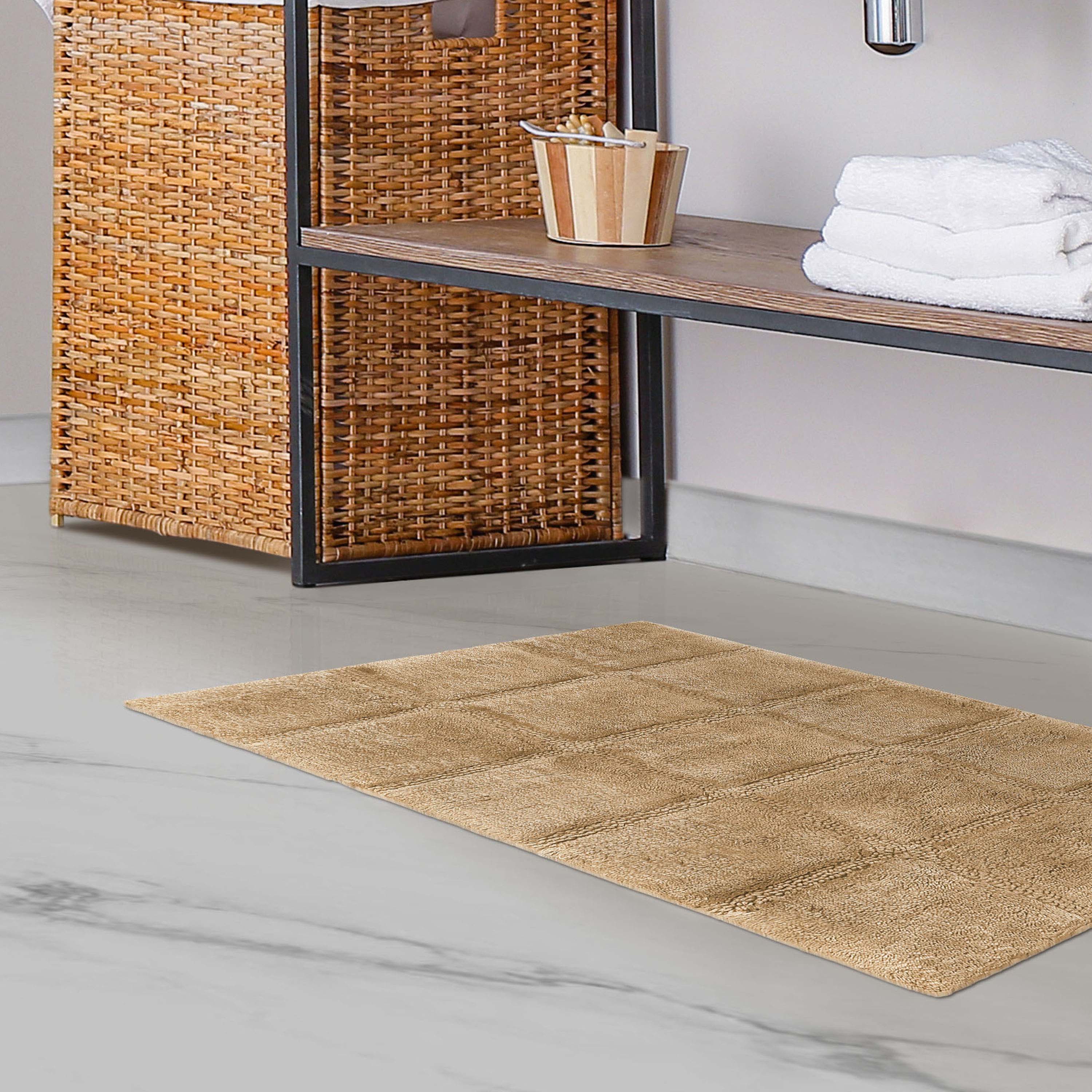 Solid Cotton 2 Piece Checkered Non Slip Bath Rug Set - Omnigoodsstore