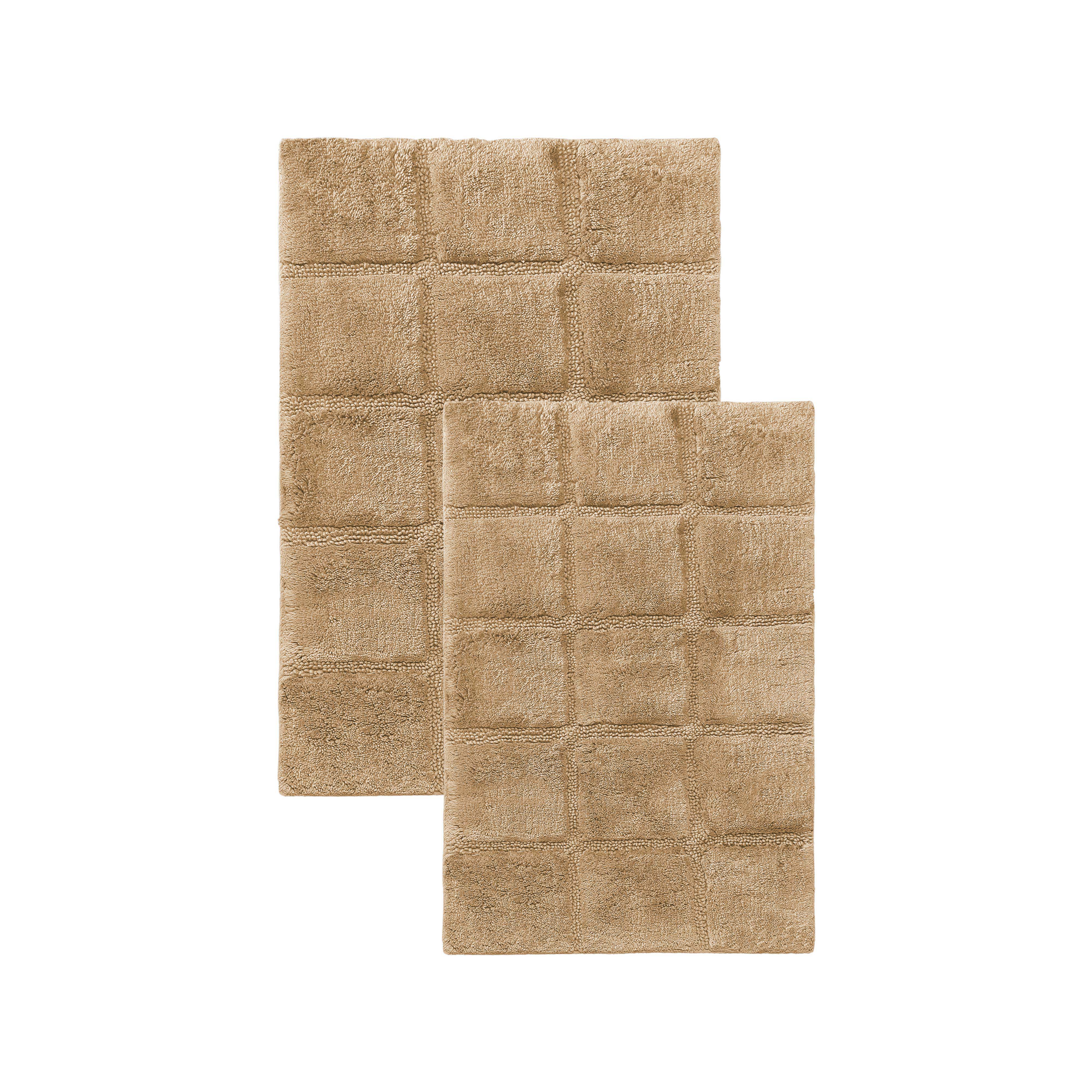 Solid Cotton 2 Piece Checkered Non Slip Bath Rug Set - Omnigoodsstore