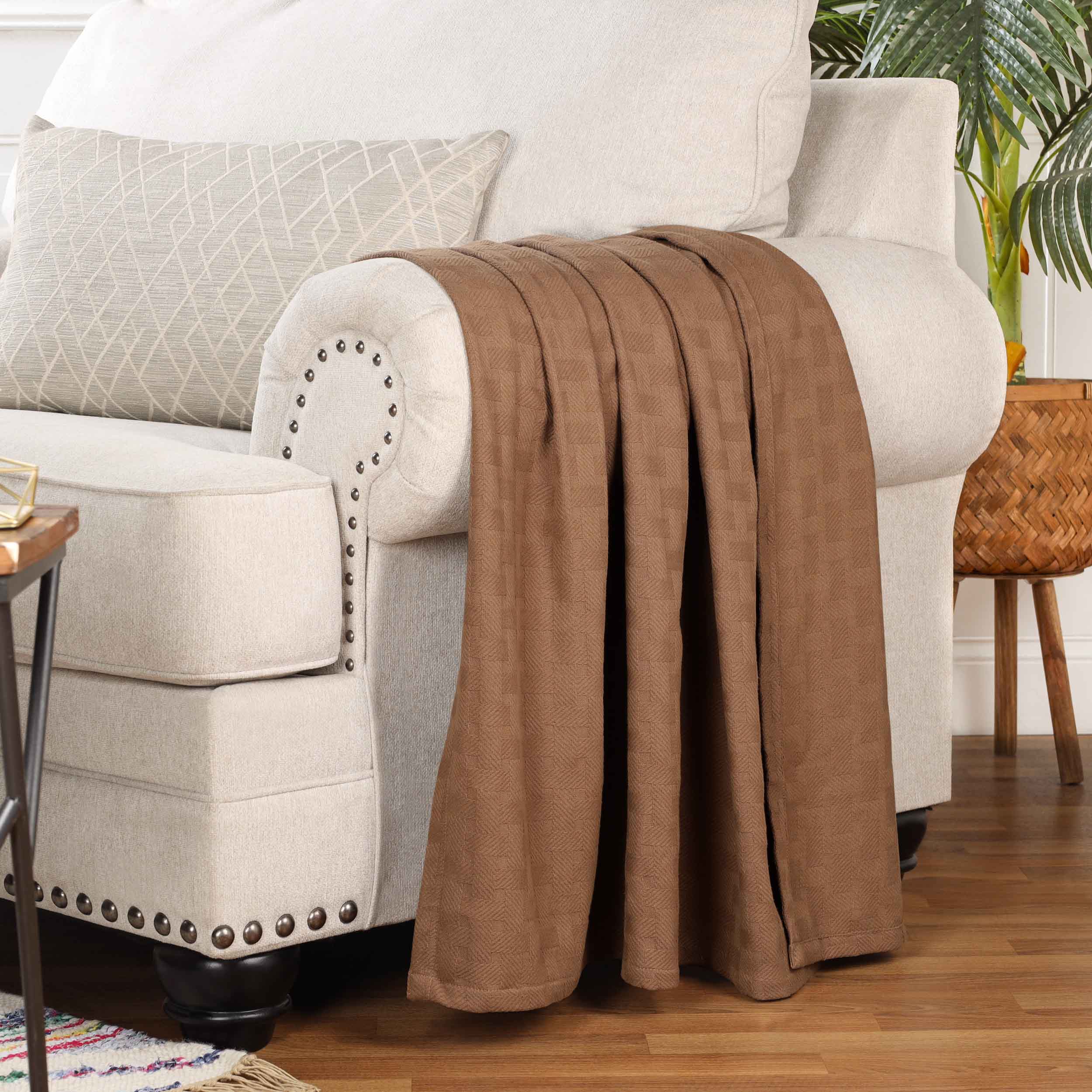 Basketweave All Season Cotton Bed Blanket & Sofa Throw - Omnigoodsstore