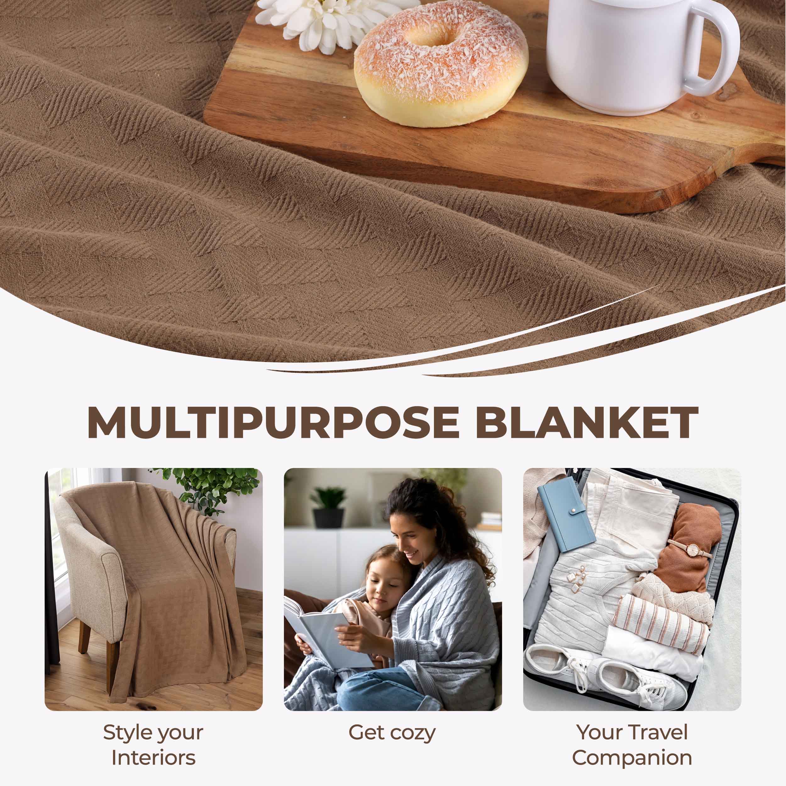 Basketweave All Season Cotton Bed Blanket & Sofa Throw - Omnigoodsstore