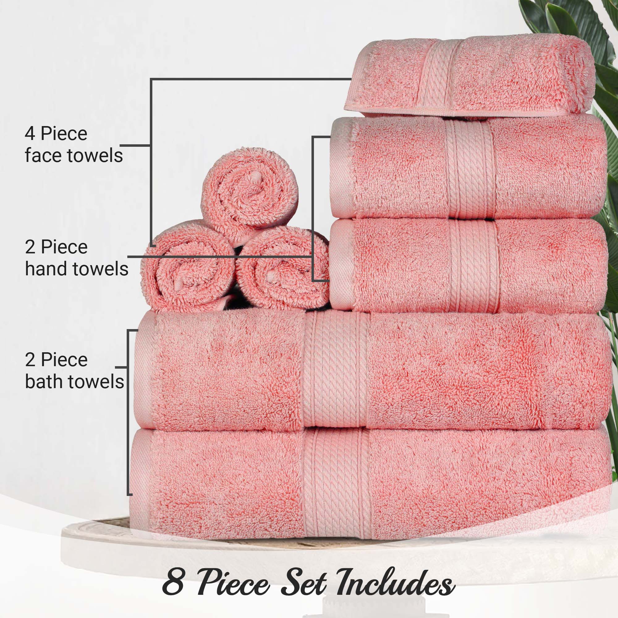 Egyptian Cotton Pile Plush Heavyweight Luxury Soft 8-Piece Towel Set - Omnigoodsstore