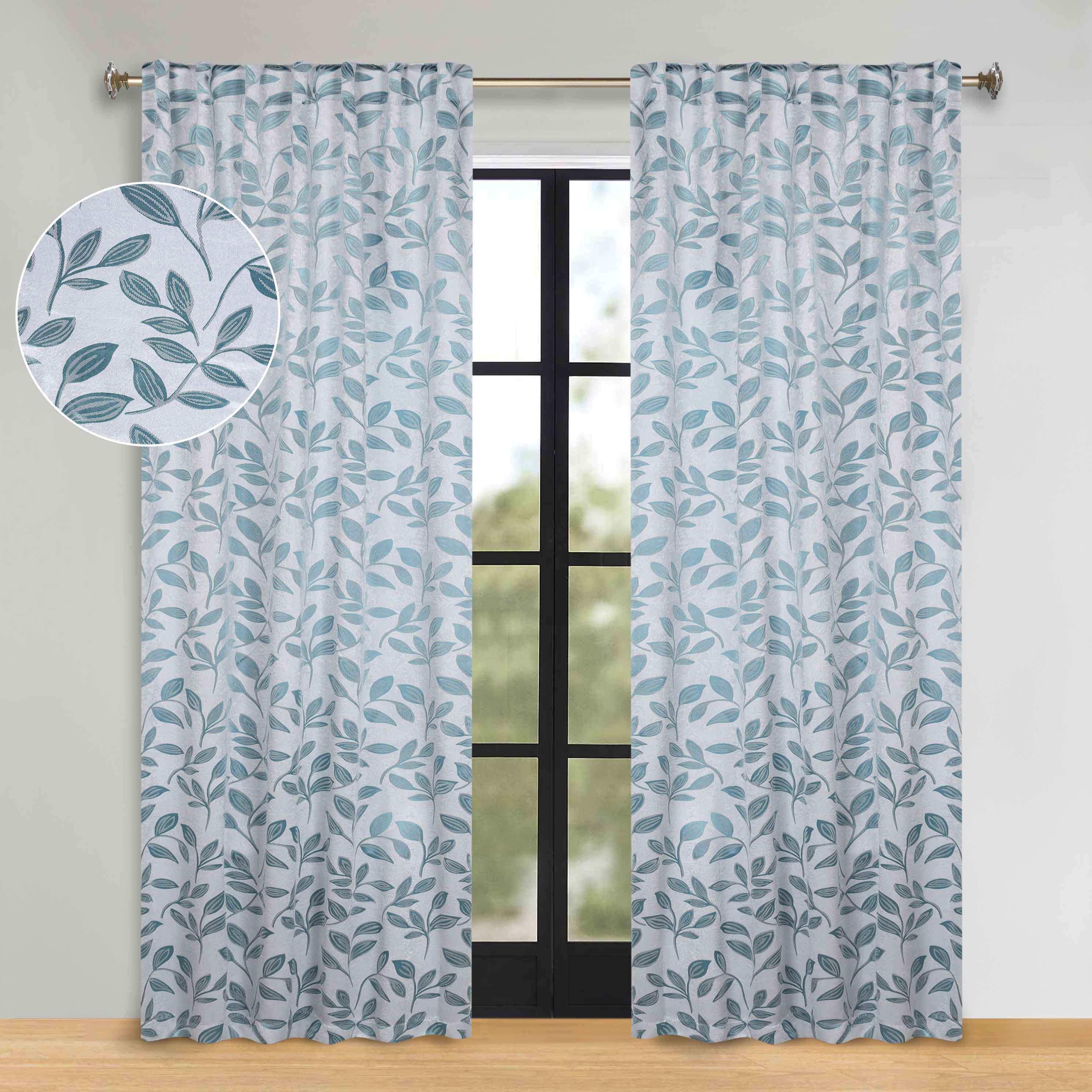 Superior Leaves Room Darkening Back Tab Blackout Curtains Panel Set - Omnigoodsstore