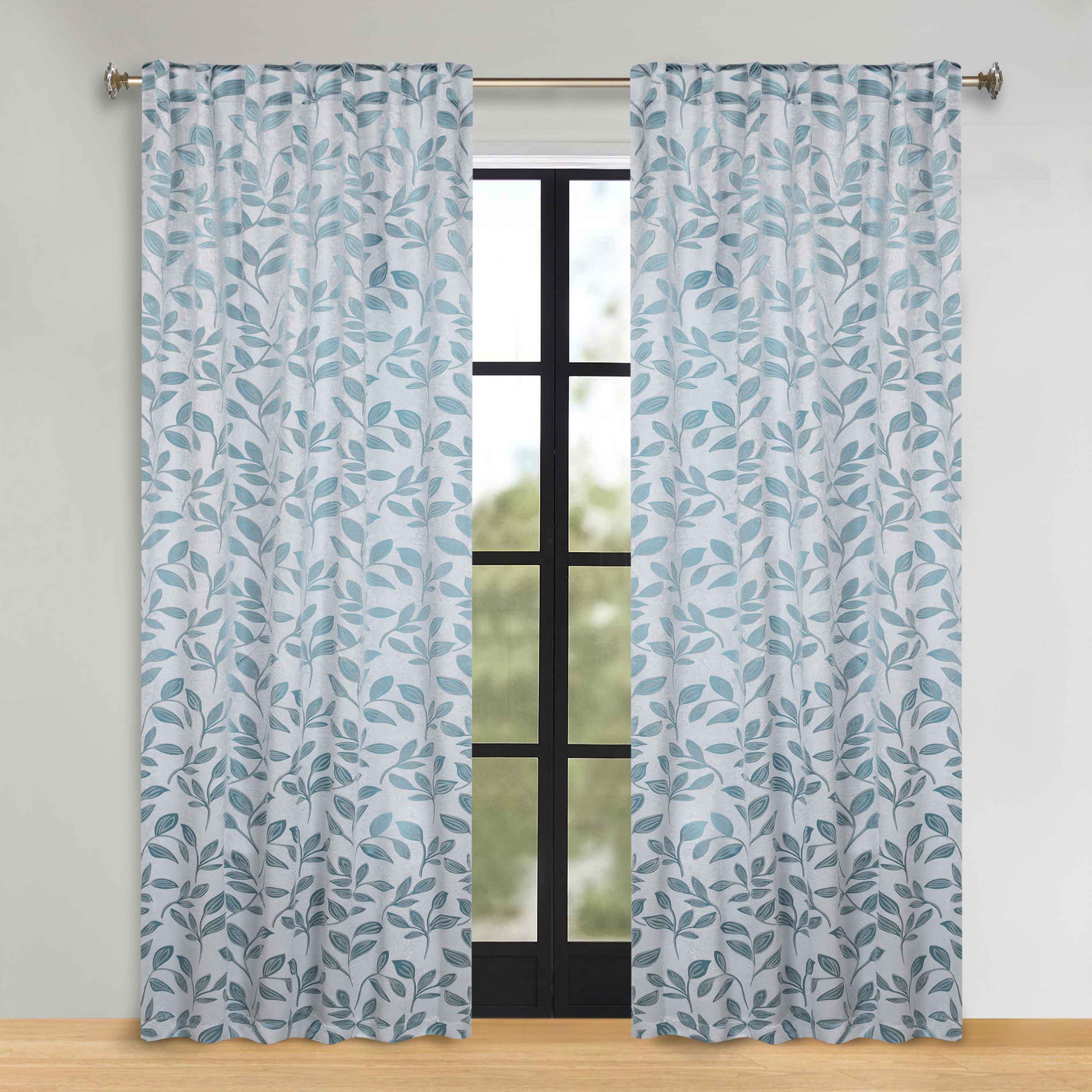 Superior Leaves Room Darkening Back Tab Blackout Curtains Panel Set - Omnigoodsstore