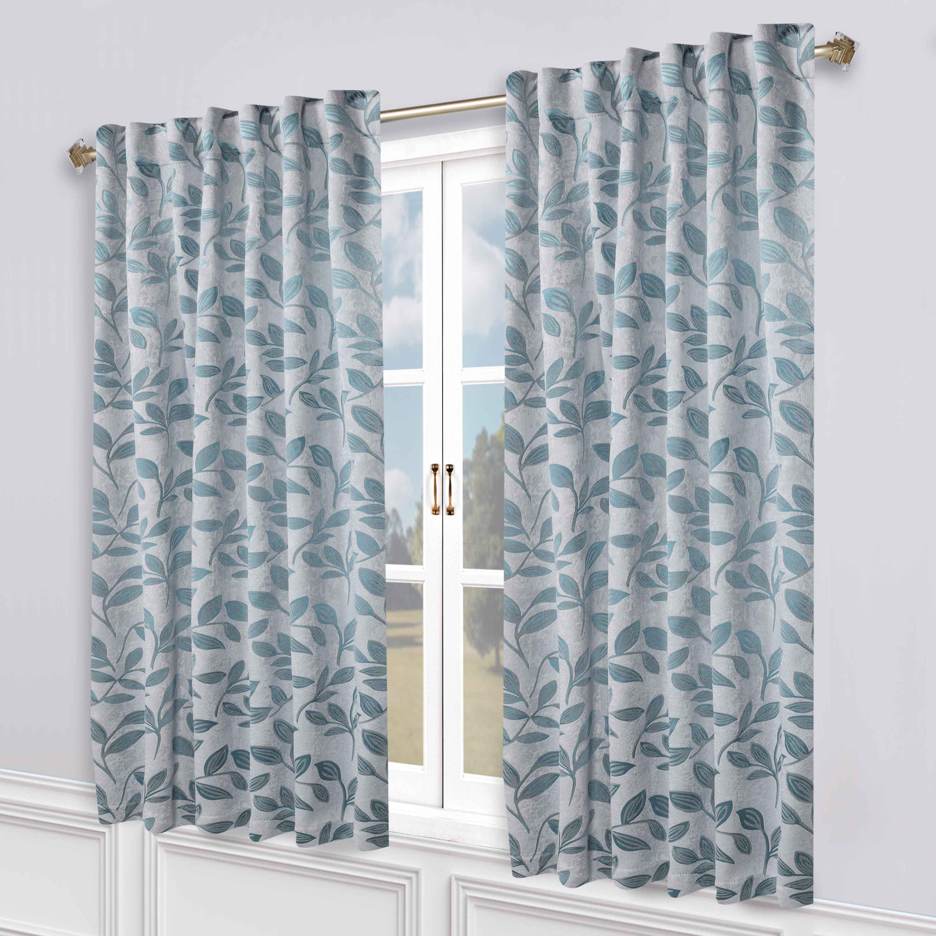 Superior Leaves Room Darkening Back Tab Blackout Curtains Panel Set - Omnigoodsstore