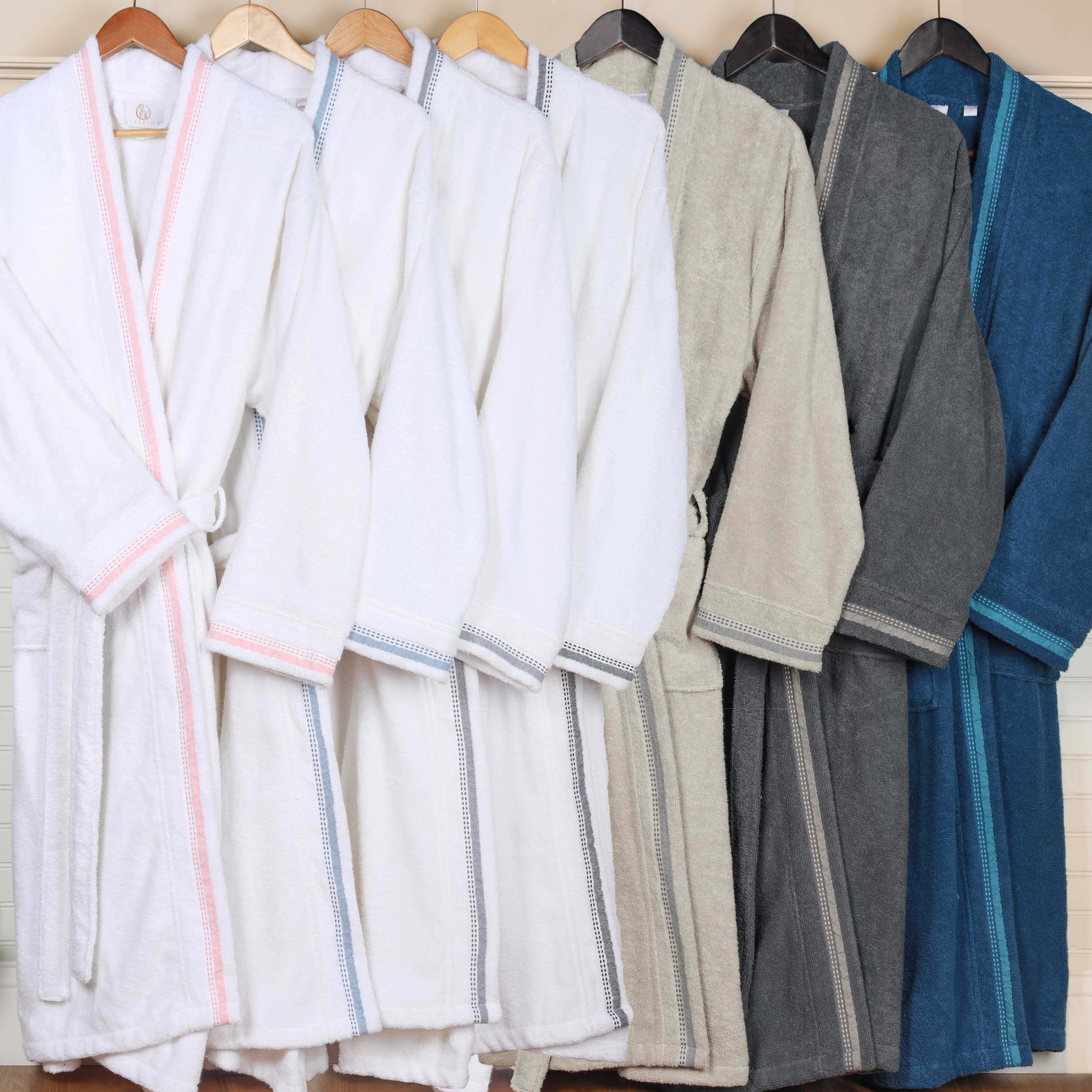 Tinsel Unisex Cotton Terry Kimono Bathrobe with Embroidery - Omnigoodsstore