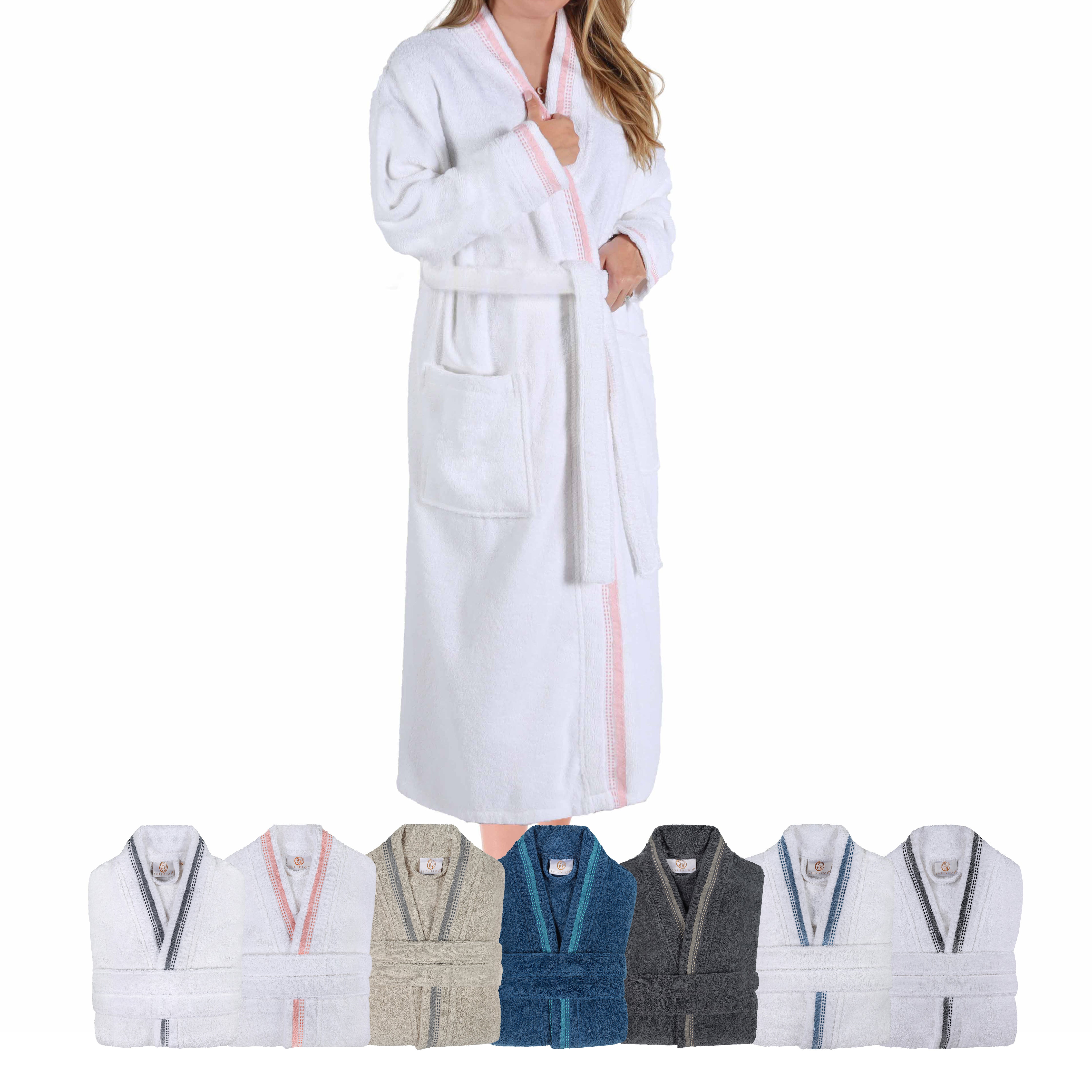 Tinsel Unisex Cotton Terry Kimono Bathrobe with Embroidery - Omnigoodsstore