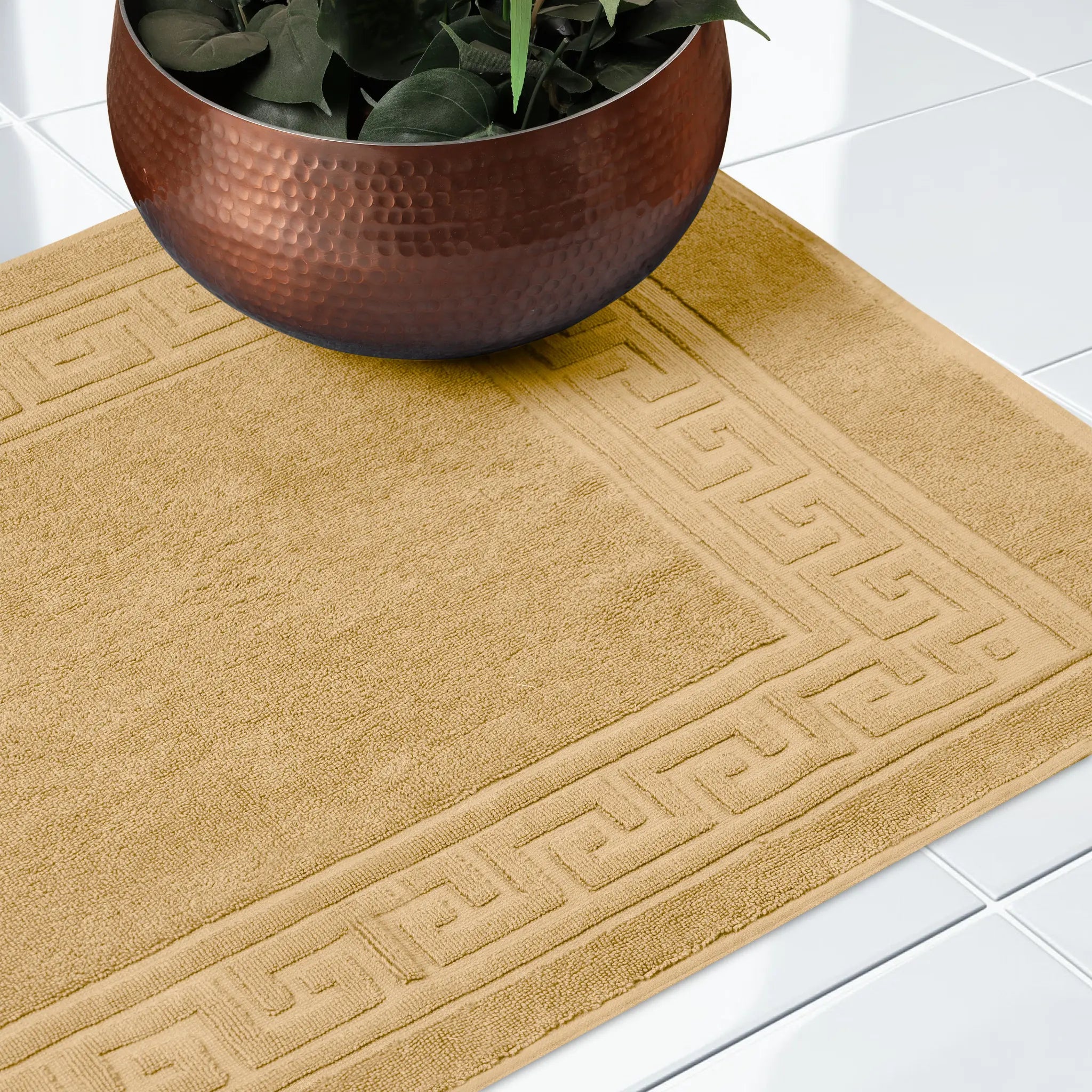 Cotton 2 Piece Greek Key Border Super Absorbent Bath Mat Set