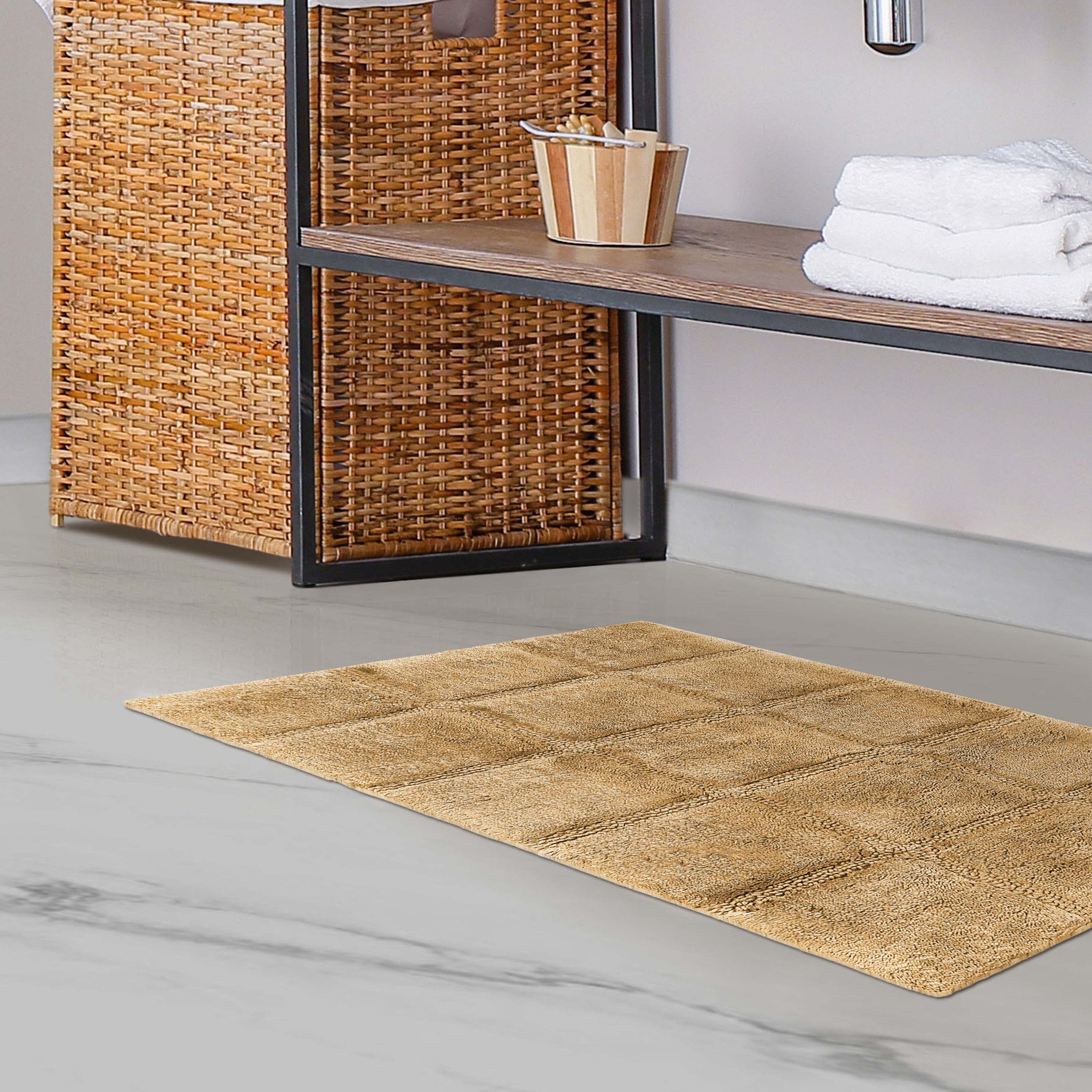 Solid Cotton 2 Piece Checkered Non Slip Bath Rug Set - Omnigoodsstore