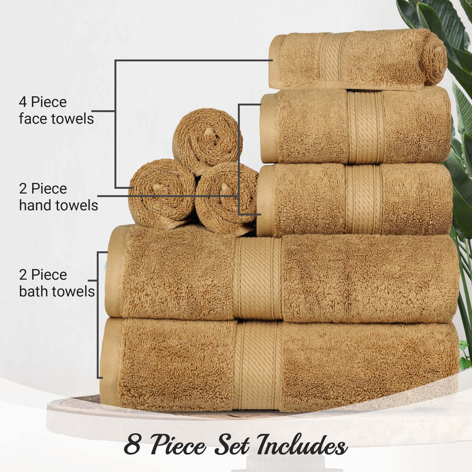 Egyptian Cotton Pile Plush Heavyweight Luxury Soft 8-Piece Towel Set - Omnigoodsstore