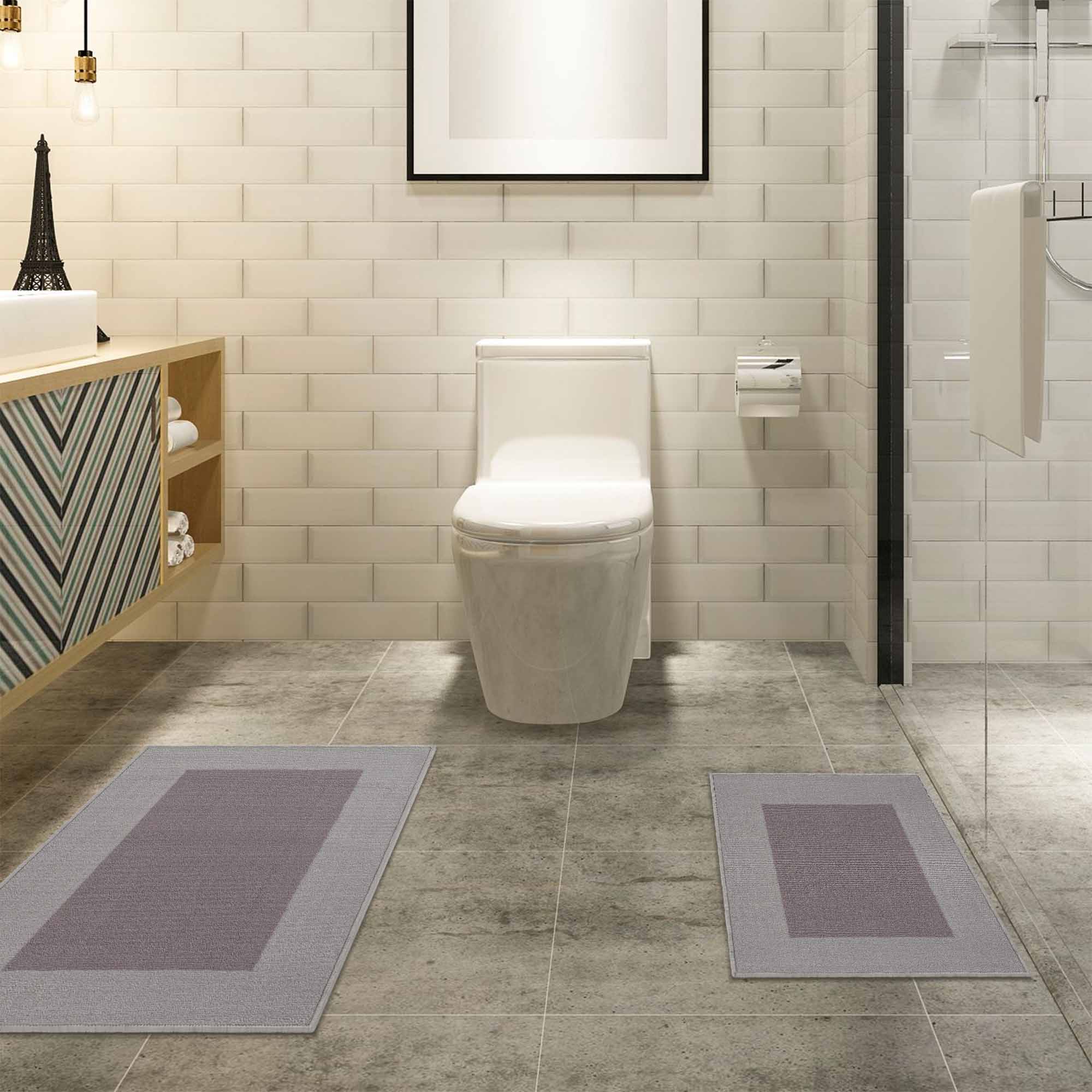 Troy Solid Non-Slip Machine Washable Bath Rug Set - Omnigoodsstore