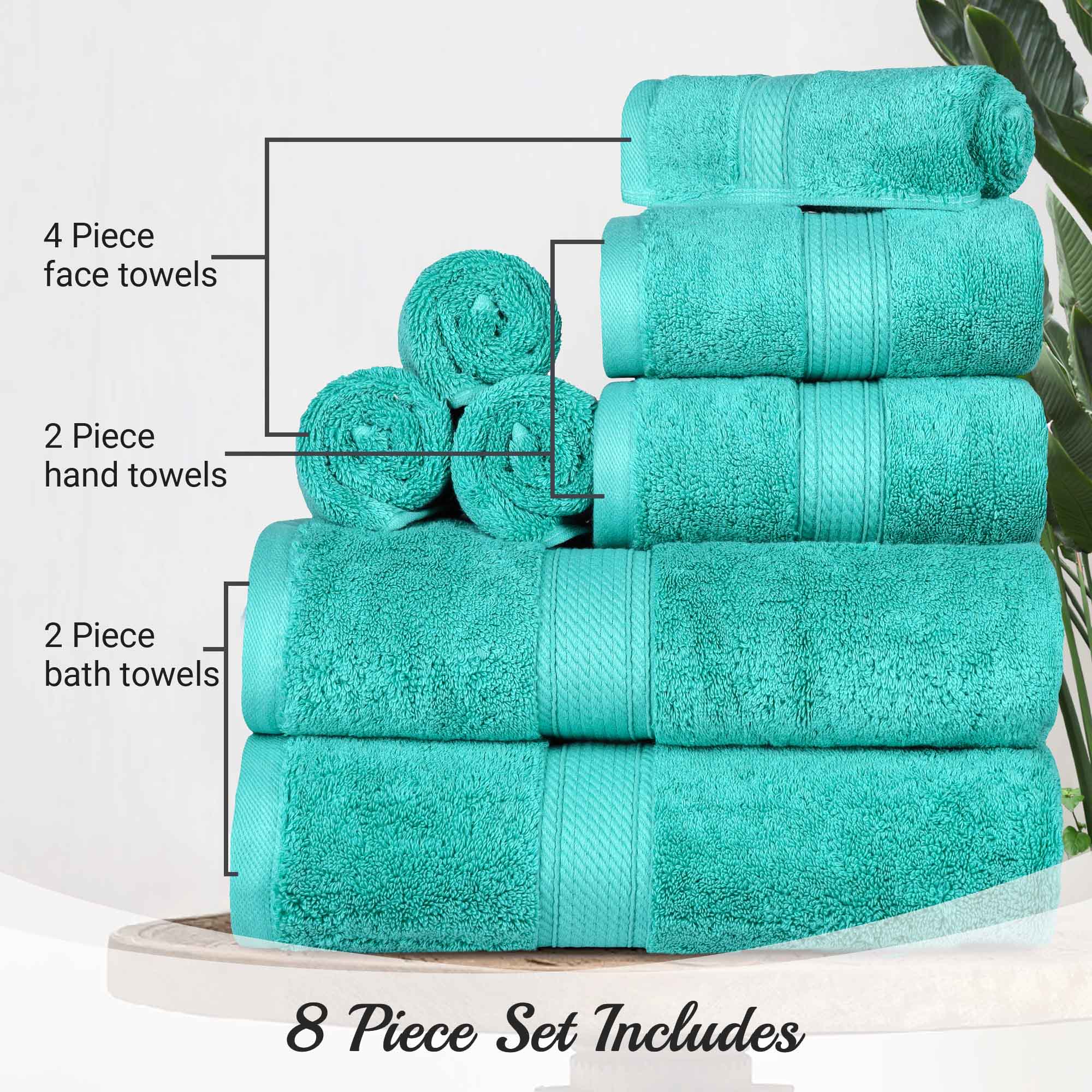 Egyptian Cotton Pile Plush Heavyweight Luxury Soft 8-Piece Towel Set - Omnigoodsstore
