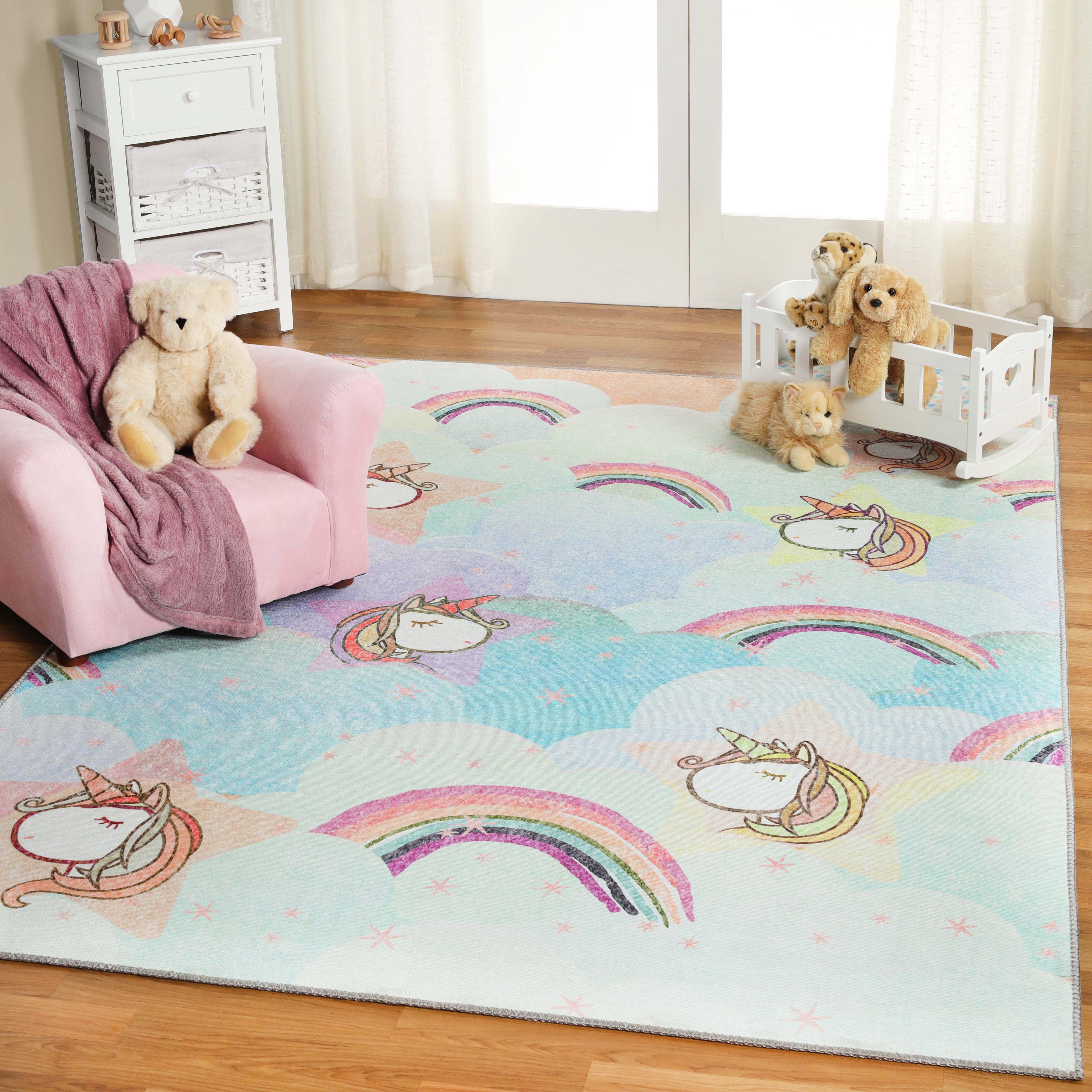 Unicorn Rainbow Colorful Kids Playroom Nursery Indoor Area Rug - Omnigoodsstore