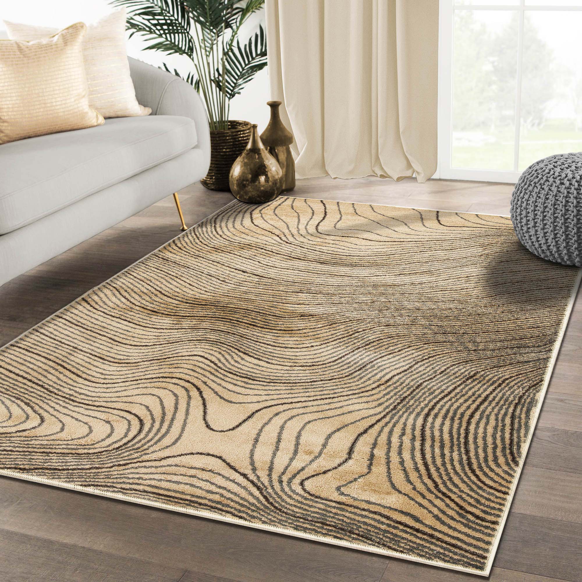 Veer Modern Abstract Wood Grain Indoor Area Rug or Runner - Omnigoodsstore