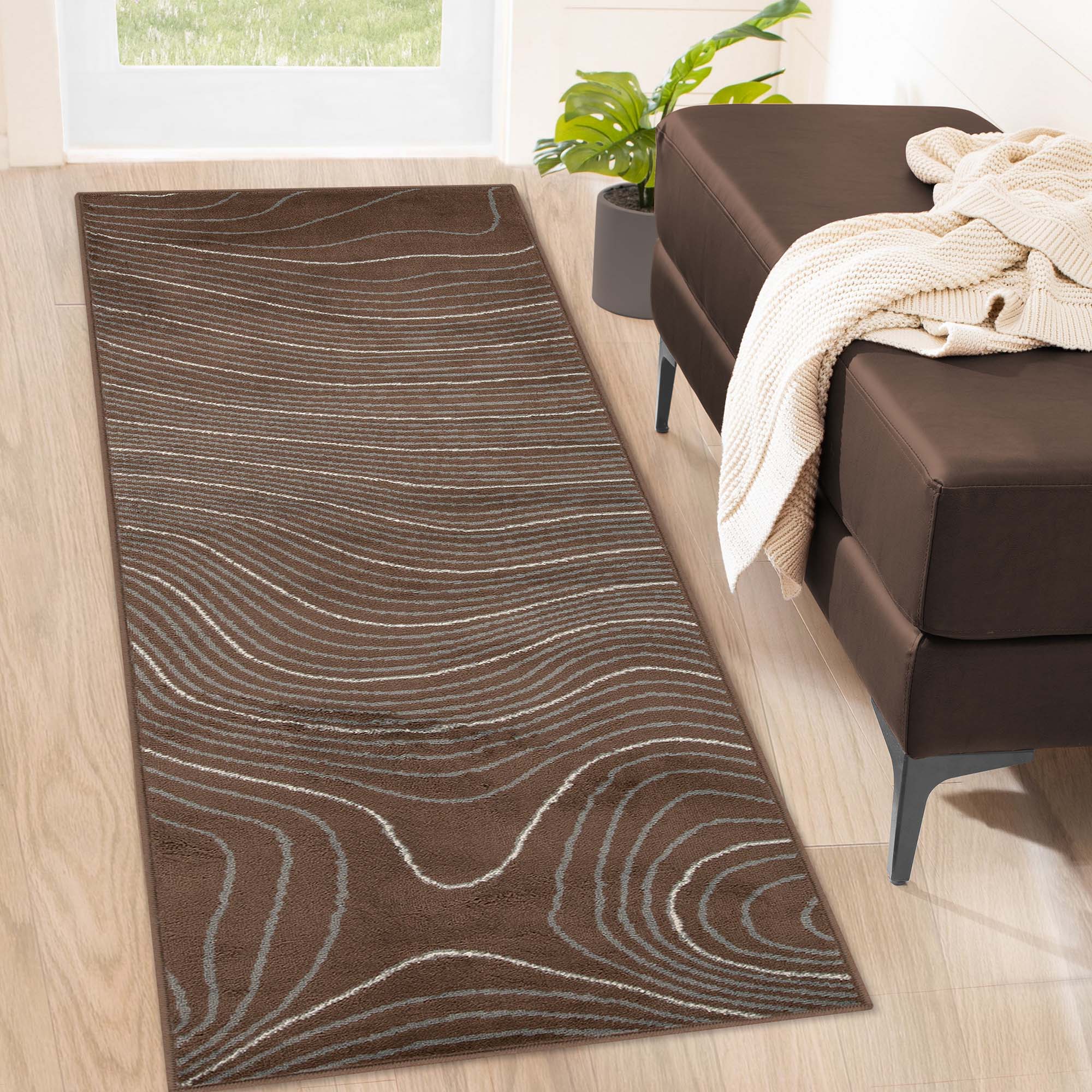 Veer Modern Abstract Wood Grain Indoor Area Rug or Runner - Omnigoodsstore