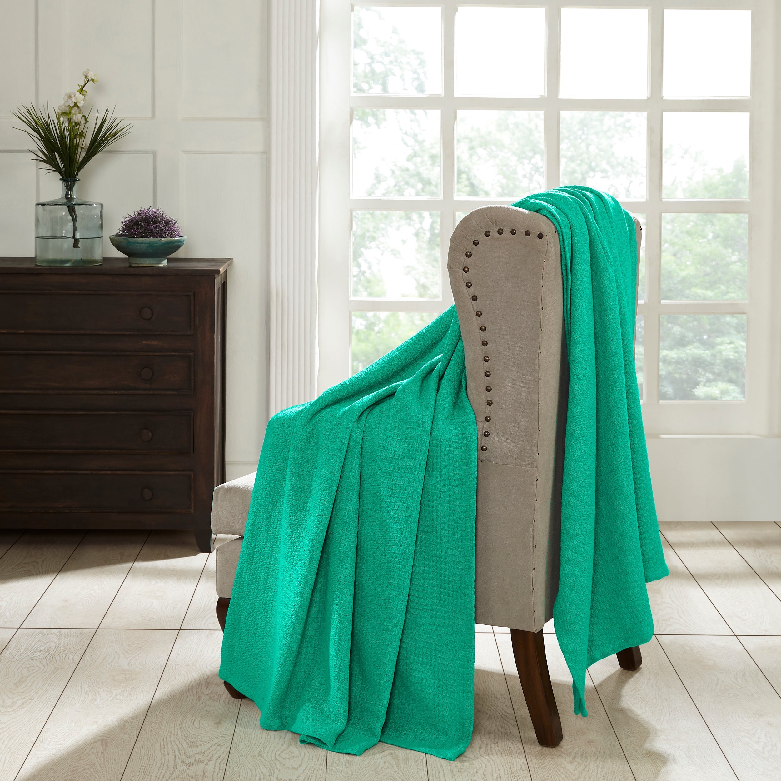 Textured Cotton Weave Solid Waffle Blanket or Throw - Omnigoodsstore