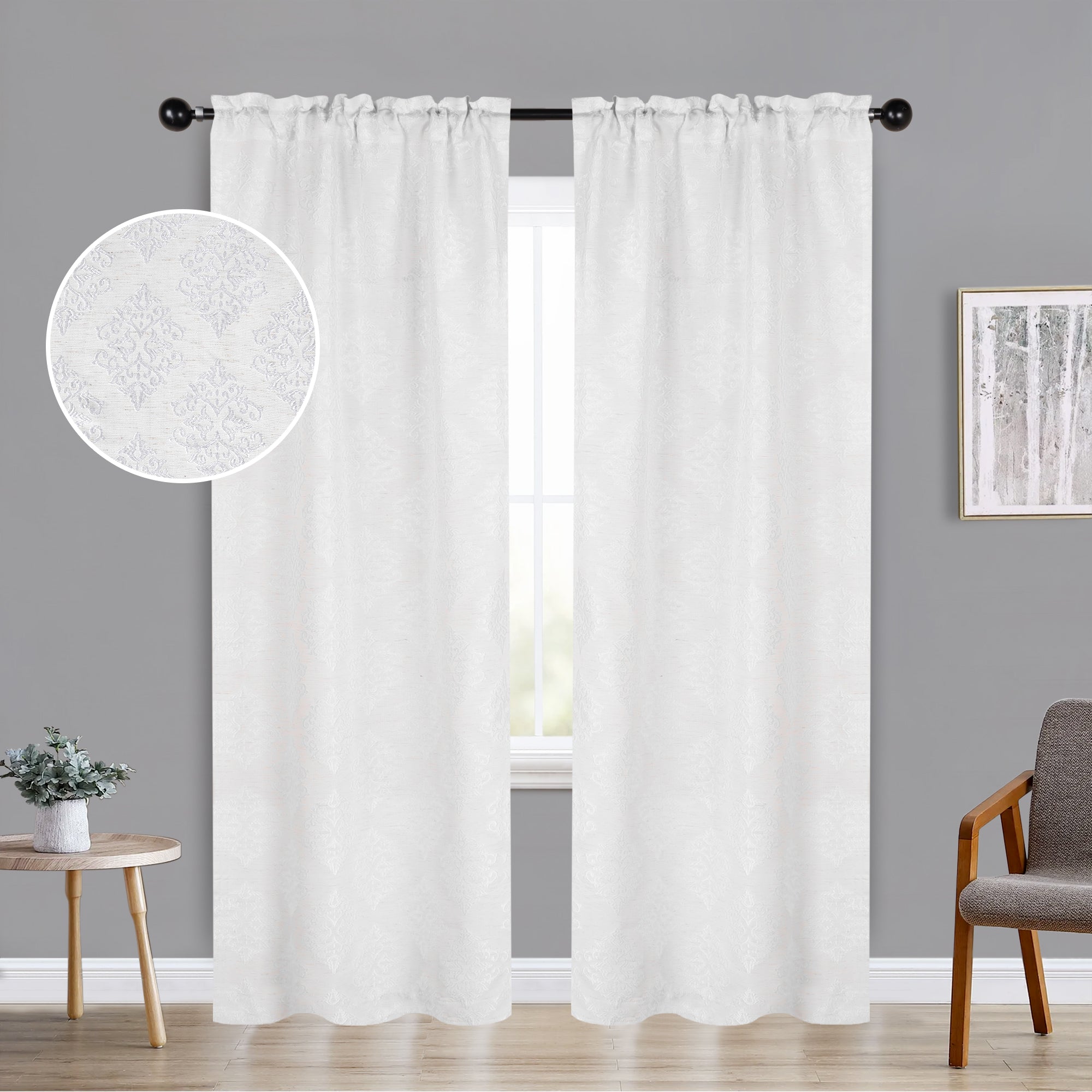 Venetian Damask Jacquard Curtain Panels, Set of 2 - Omnigoodsstore