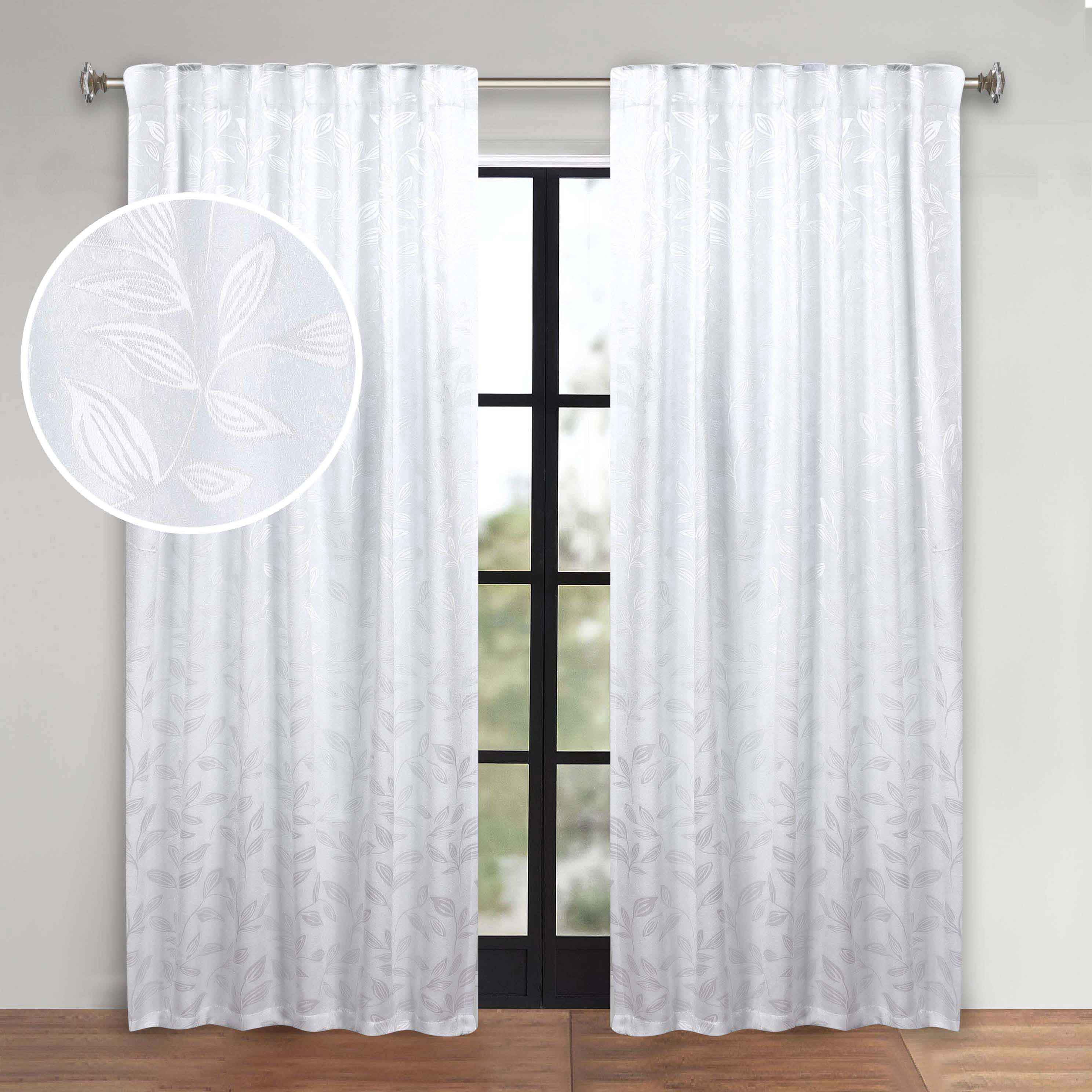 Superior Leaves Room Darkening Back Tab Blackout Curtains Panel Set - Omnigoodsstore