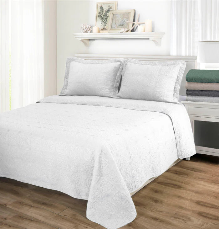 Corrington Cotton Reversible Floral Embroidered Geometric Quilt Set - Omnigoodsstore