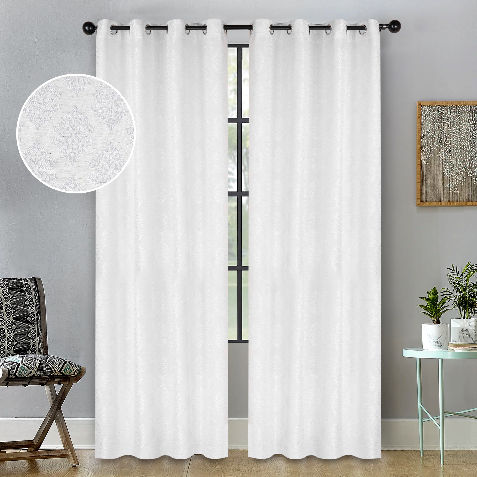 Venetian Damask Jacquard Curtain Panels, Set of 2 - Omnigoodsstore