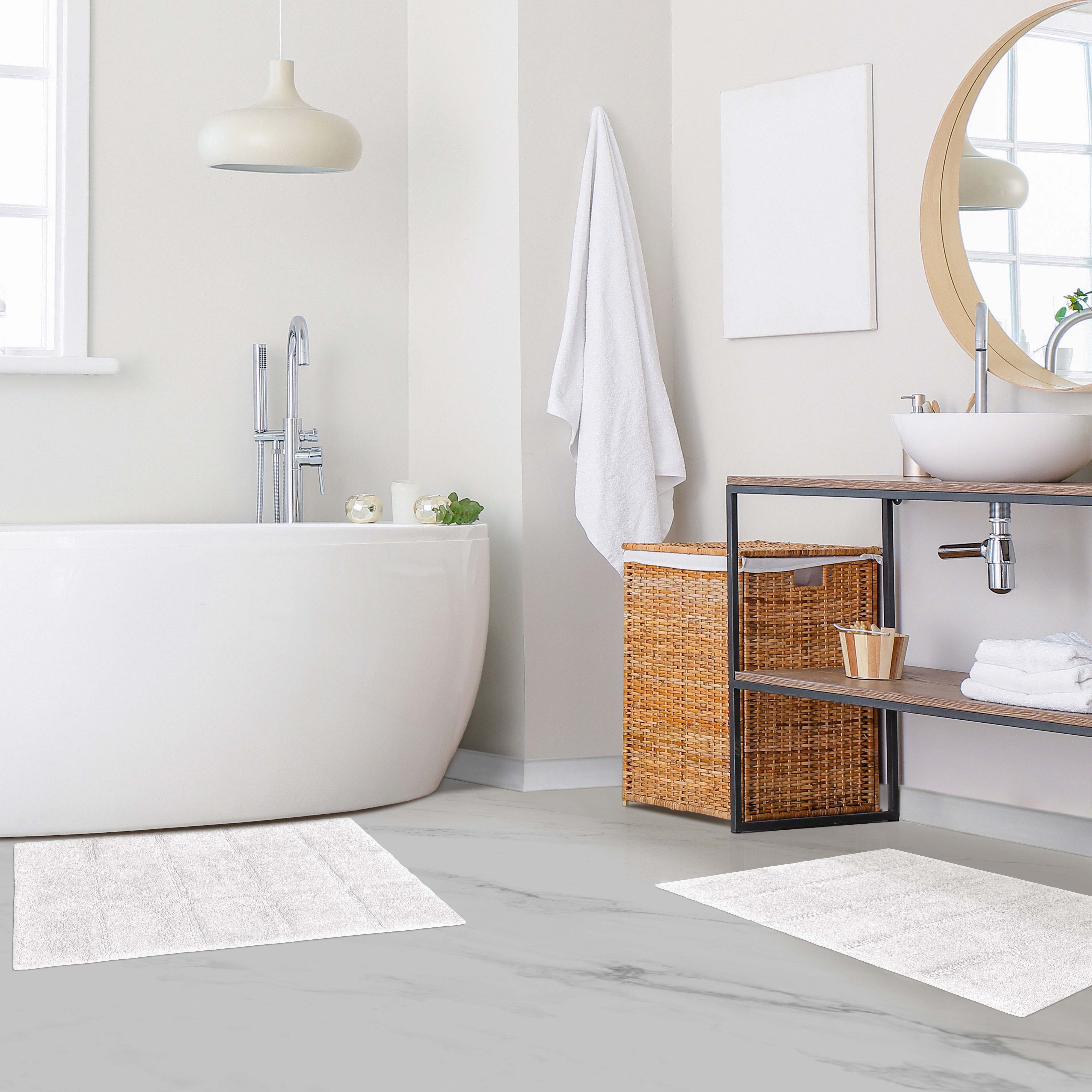 Solid Cotton 2 Piece Checkered Non Slip Bath Rug Set - Omnigoodsstore