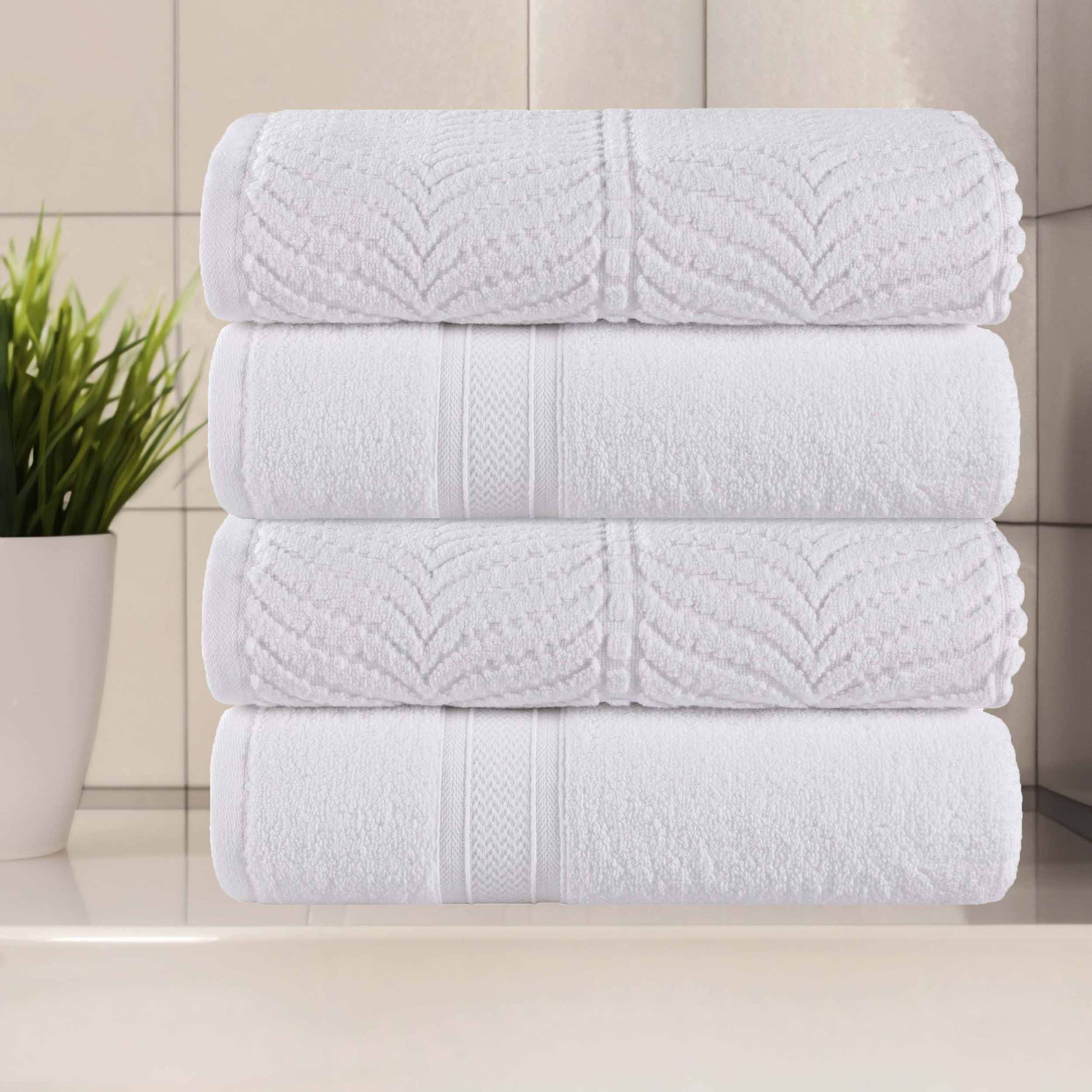 Zero Twist Cotton Solid & Jacquard Elegant Chevron Bath Towel Set of 4 - Omnigoodsstore
