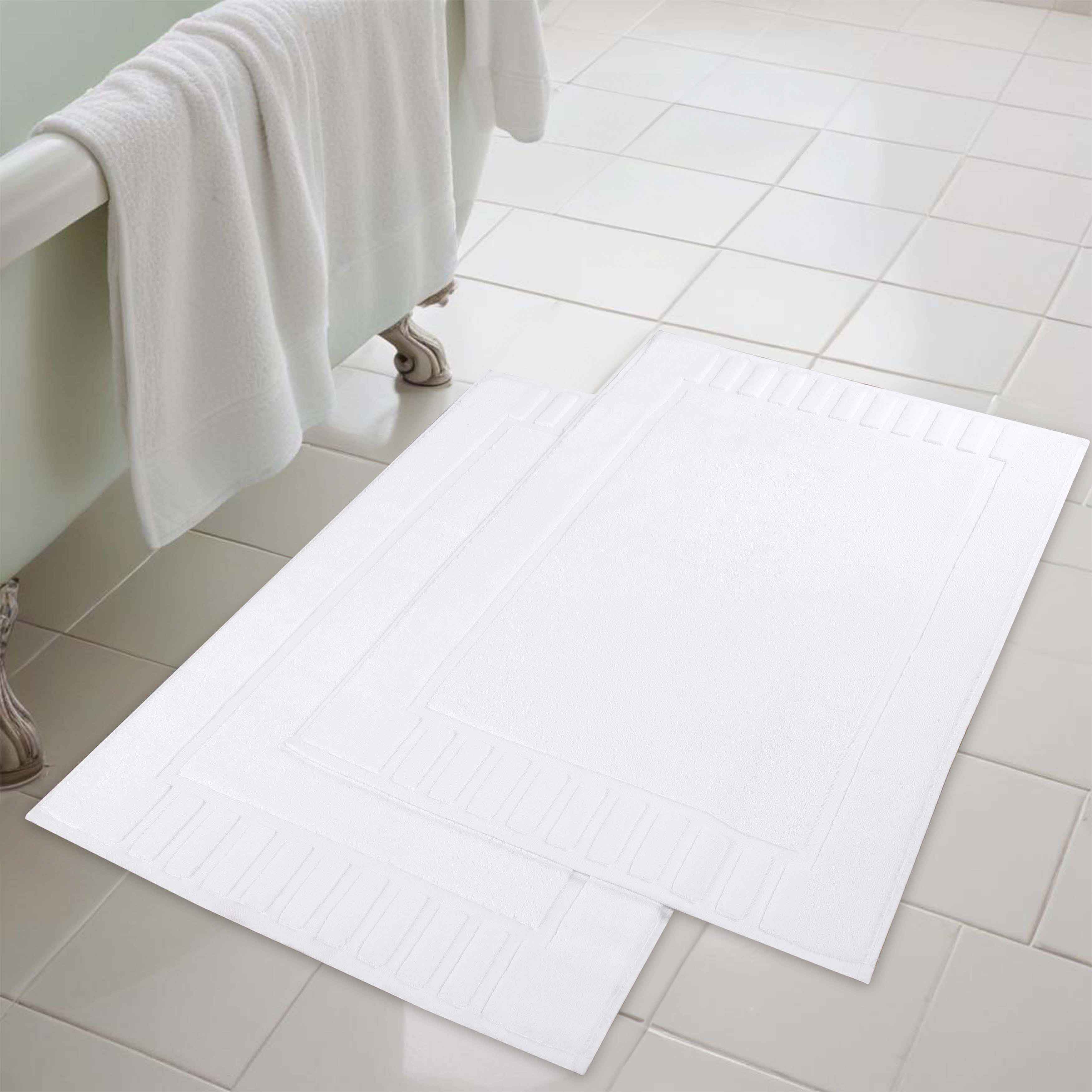 Leo Cotton Solid Modern Geometric Border Absorbent Bath Mat, Set of 2 - Omnigoodsstore