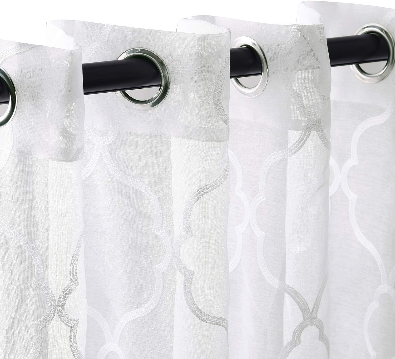 Embroidered Lattice Sheer Grommet Curtain Panel Set - Omnigoodsstore
