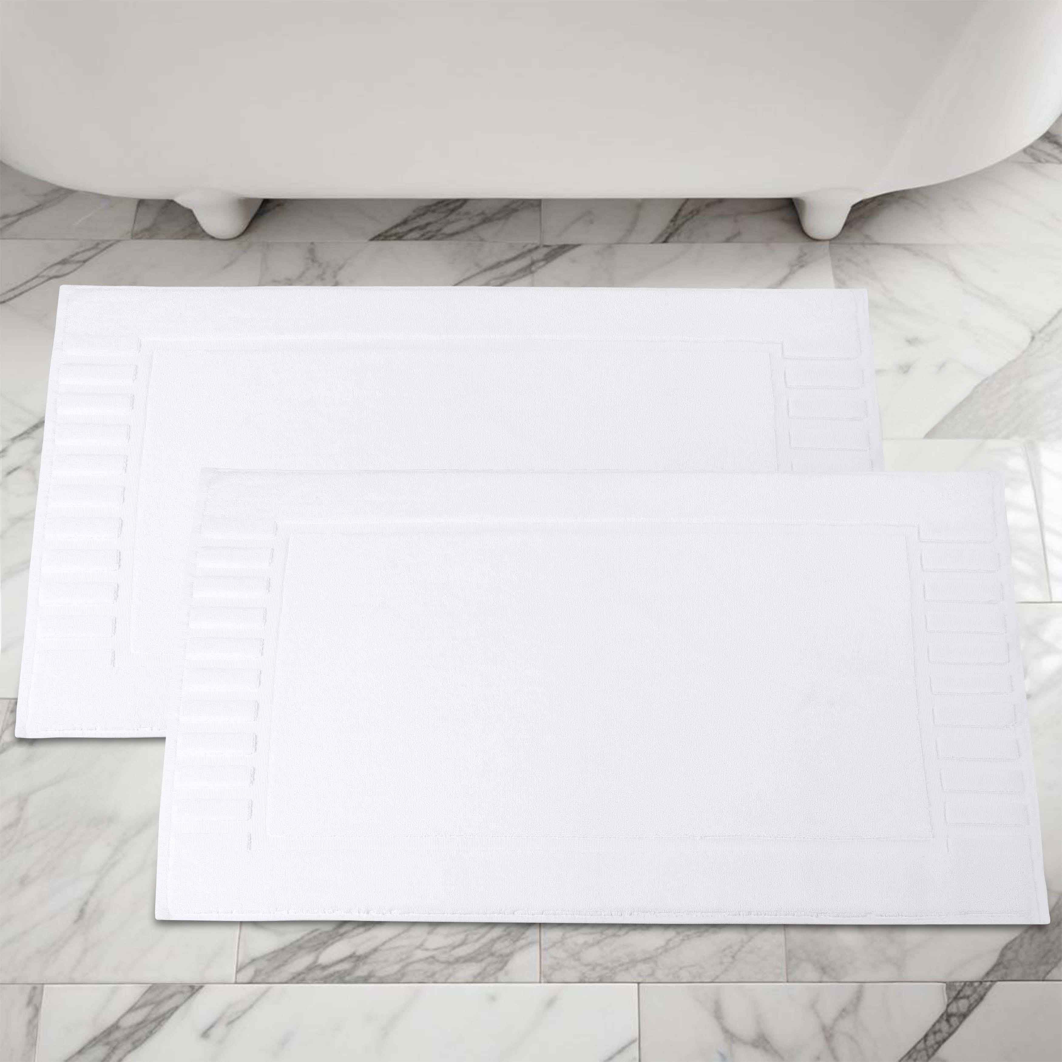Leo Cotton Solid Modern Geometric Border Absorbent Bath Mat, Set of 2 - Omnigoodsstore