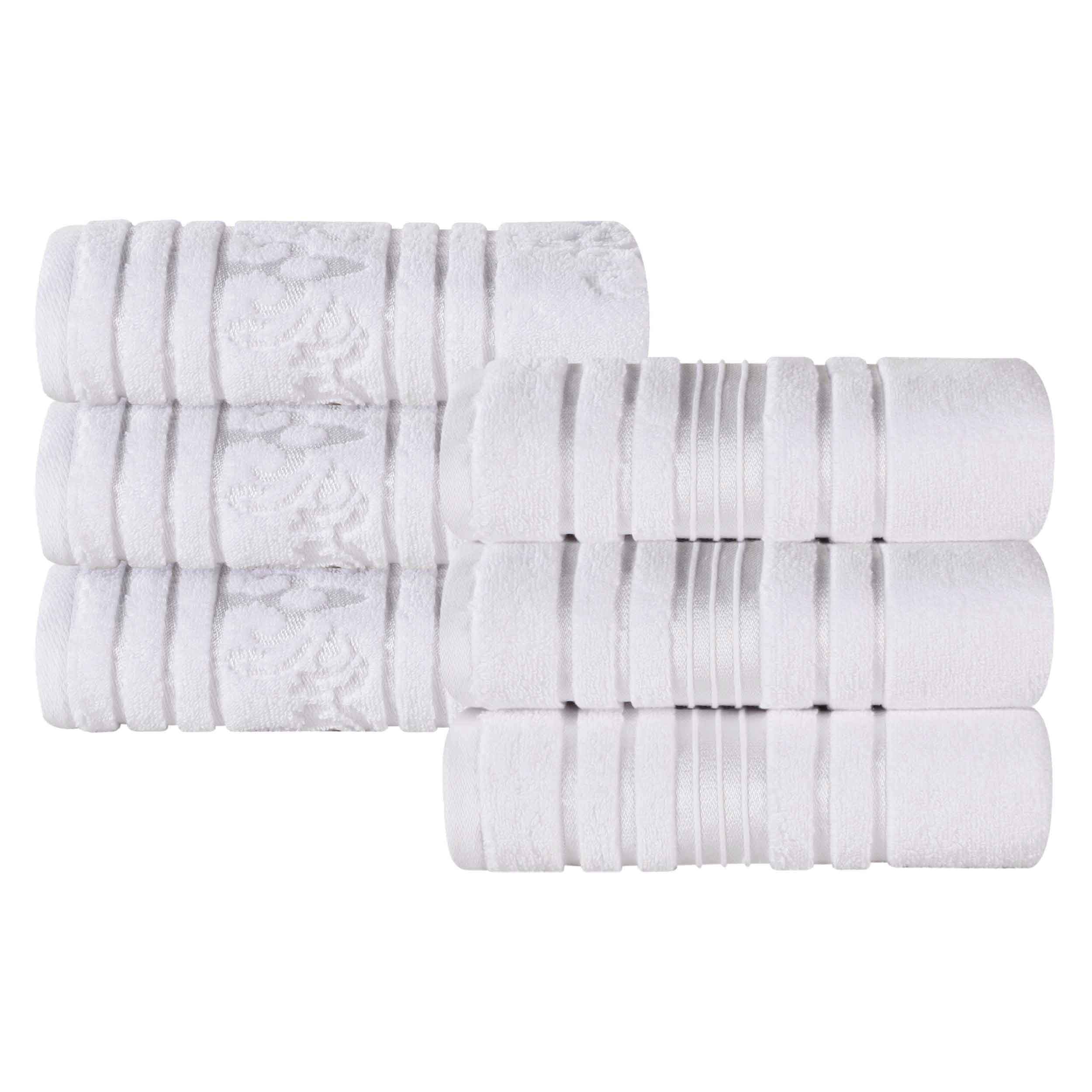 Sadie Zero Twist Cotton Solid and Jacquard Floral Hand Towel Set of 6 - Omnigoodsstore