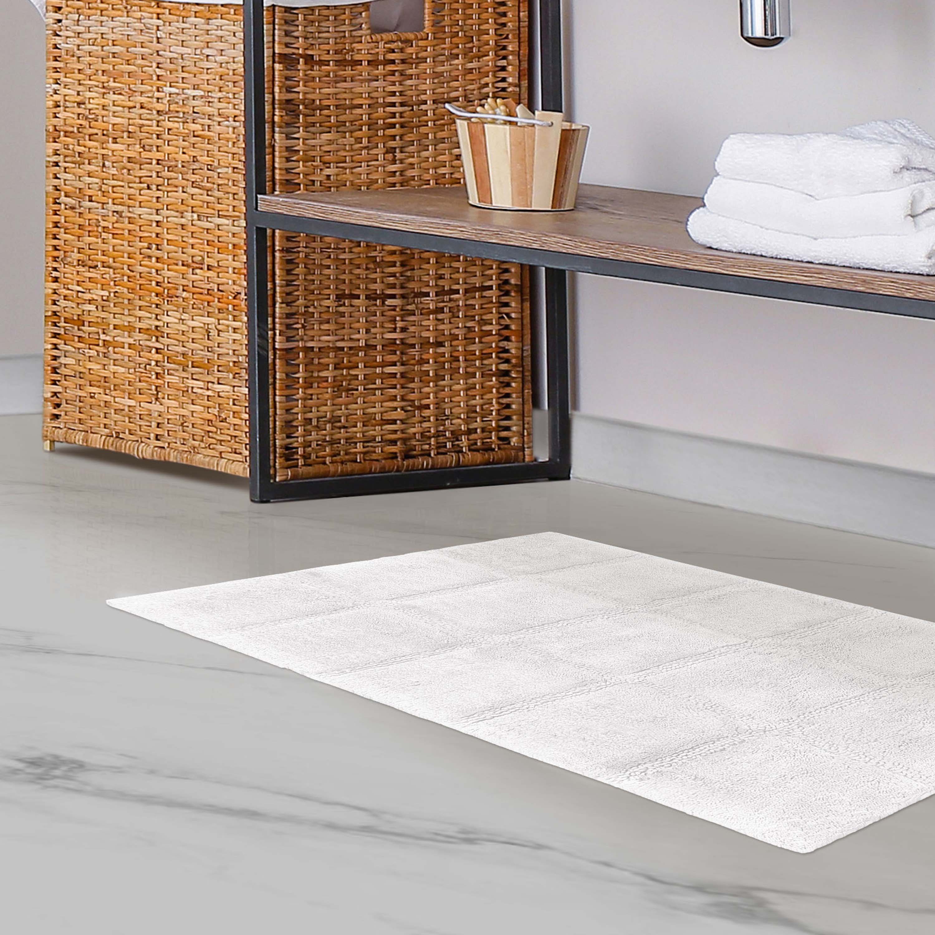 Solid Cotton 2 Piece Checkered Non Slip Bath Rug Set - Omnigoodsstore